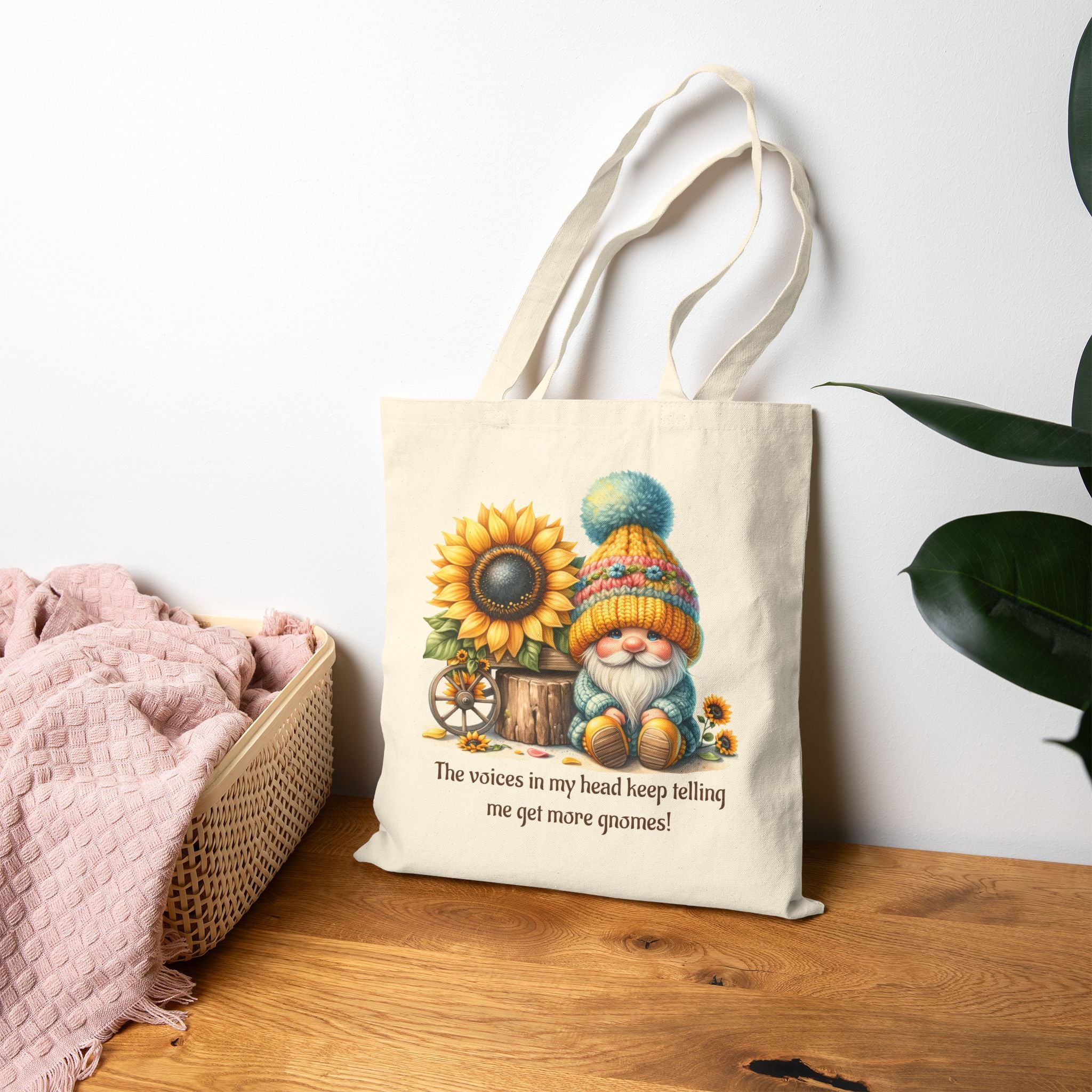 Sunflower Gnome Tote Bag - Eco-Friendly Cotton Bag, Perfect for Gardening and Gifts, Sunflower Design, Cute Gnome Print Tote