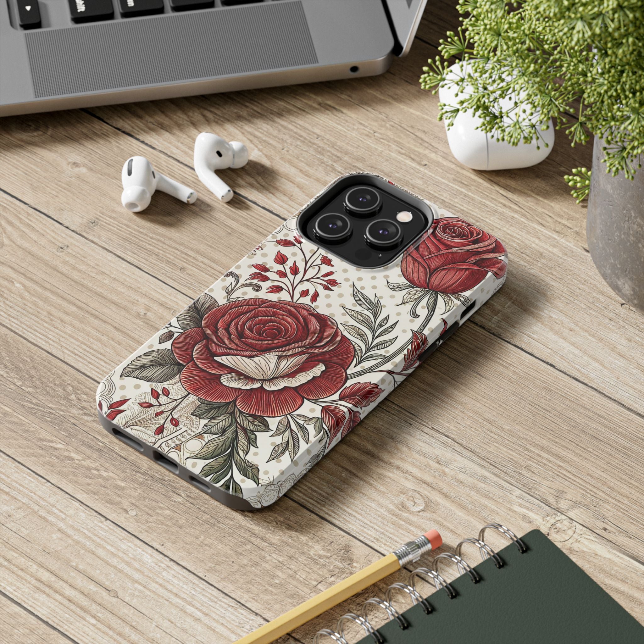 Elegant Roses Floral Impact Resistant Tough Phone Case Durable Protection with Vintage Rose Design iPhone Samsung Cover