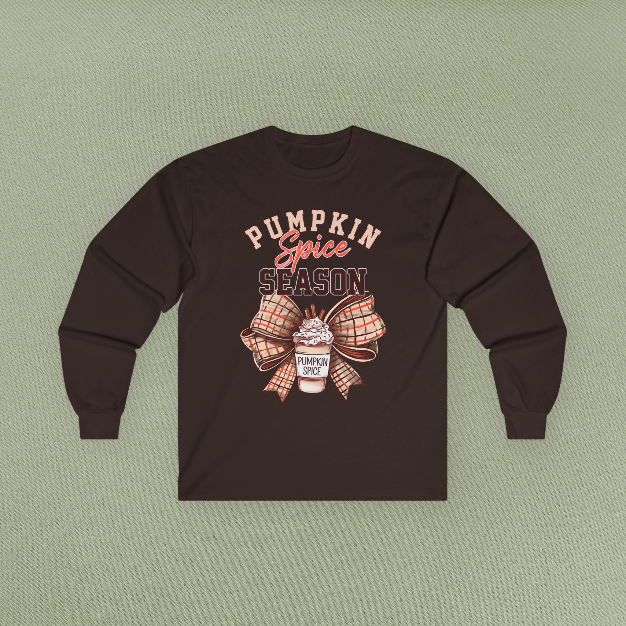 Pumpkin Spice Long Sleeve Tee - Fall Fashion, Cozy Casual Wear, Autumn Inspired Apparel, Perfect for Thanksgiving, Gift for Coffee Lovers