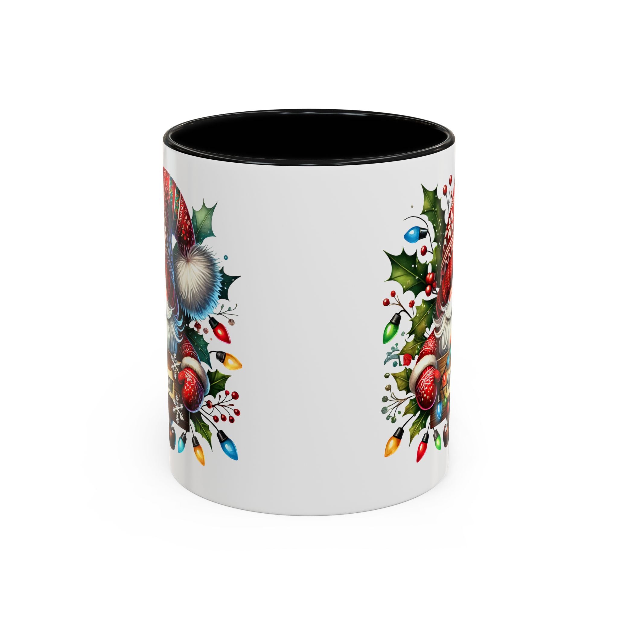 Christmas Gnome Coffee Mug, Red or Black Design Holiday Ceramic Mug