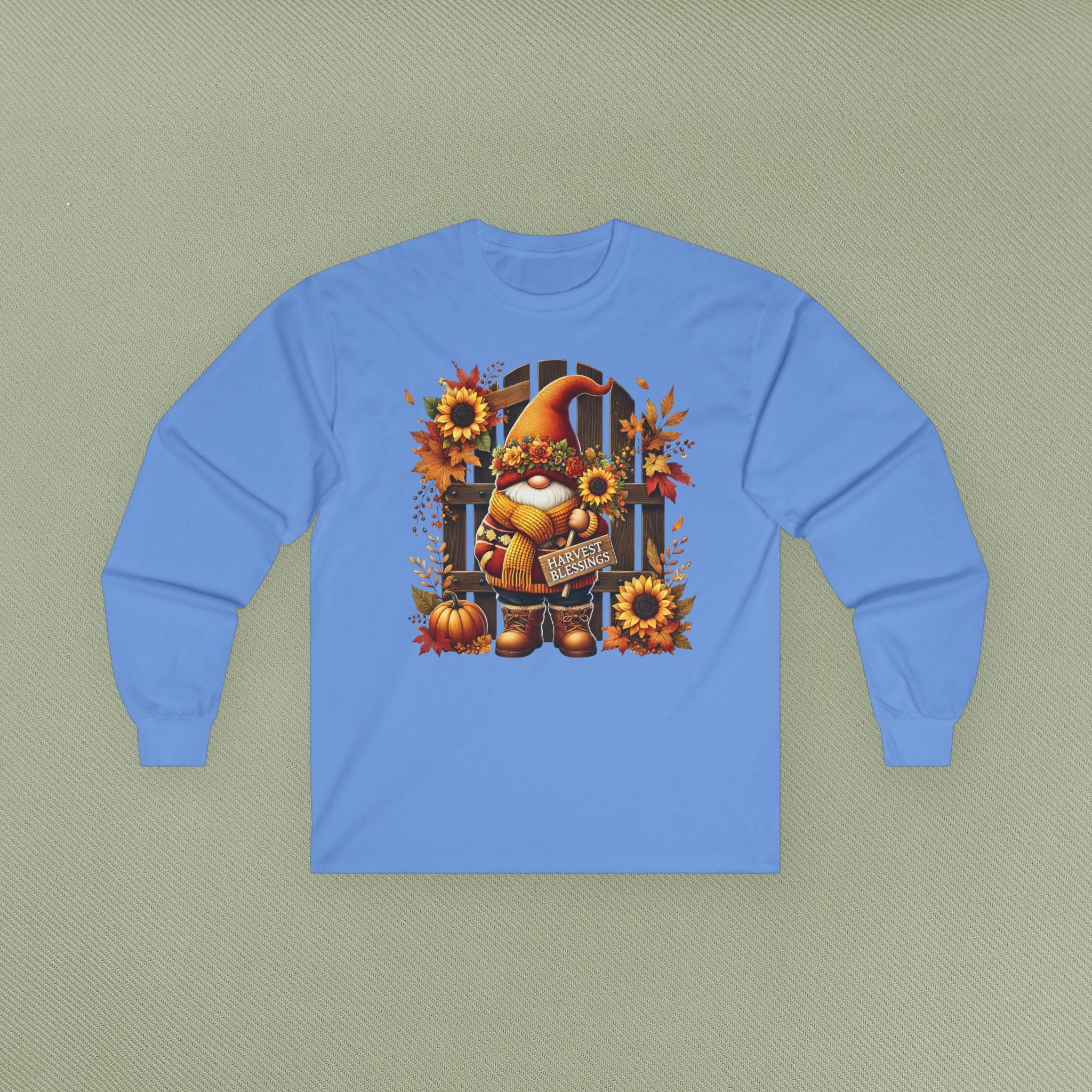 Autumn Gnome Long Sleeve Tee, Fall Fashion Top, Cozy Apparel for Harvest, Gift for Halloween & Thanksgiving