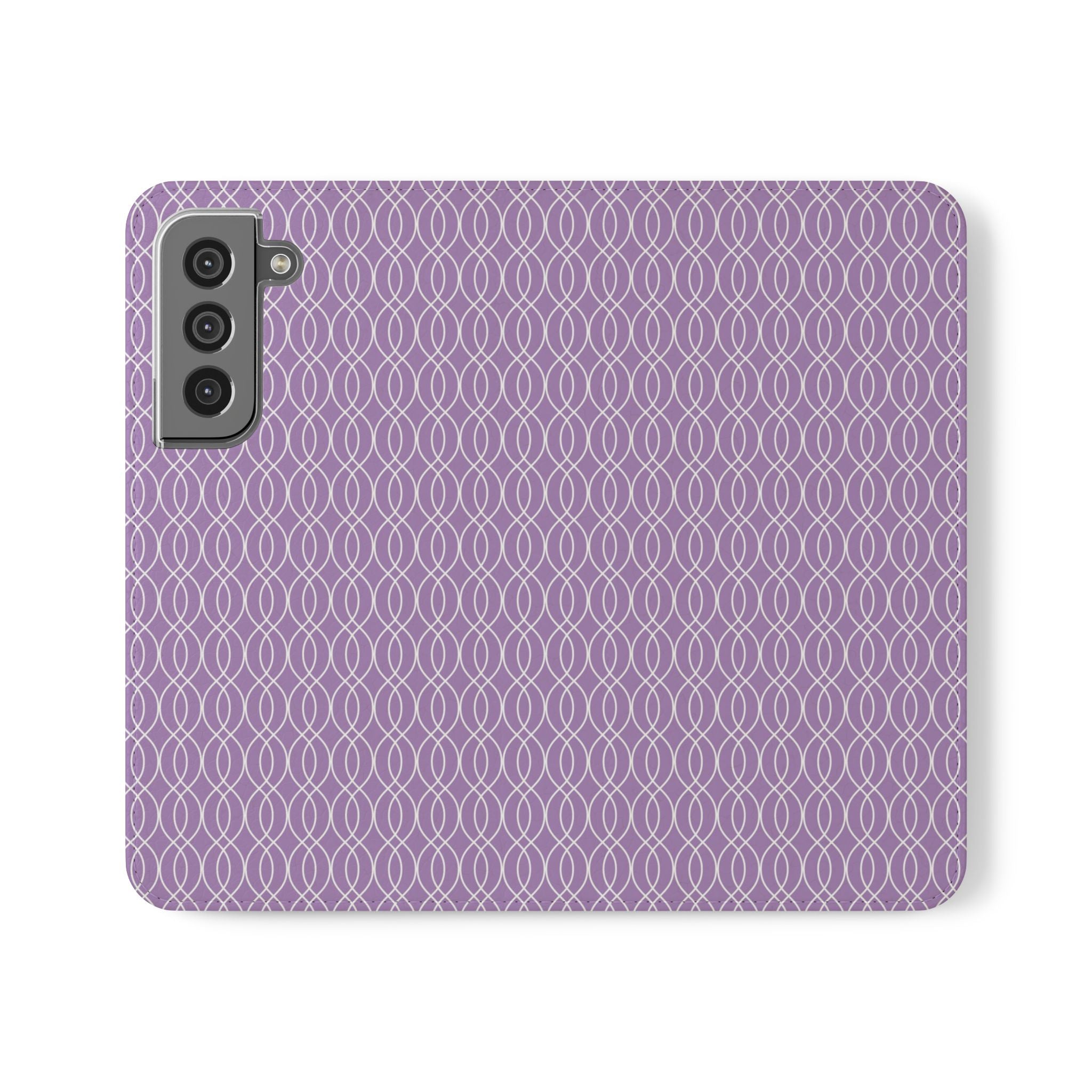 Stylish Flip iPhone Samsung Case, Purple Patterned Wallet Case, Slim Phone Cover for Gift, Trendy Purple & White Accessory