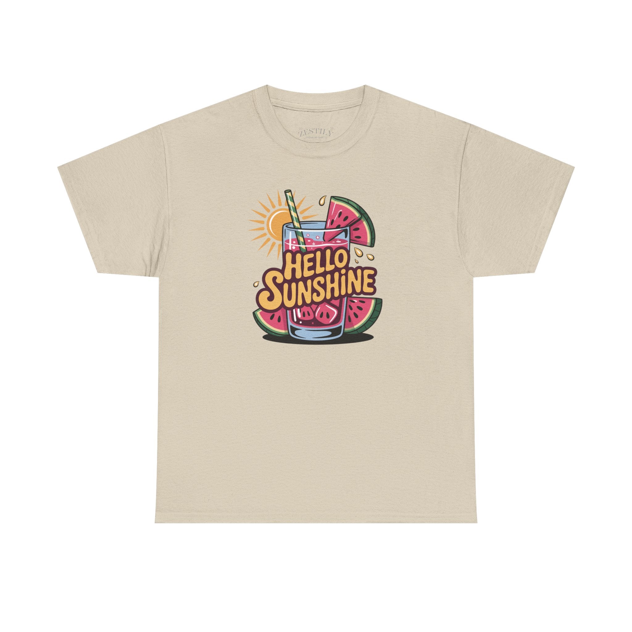 Hello Sunshine Heavy Cotton Tee, Summer Vibes Shirt, Perfect for Beach Days, Casual Wear, Gift for Friends, Fun Graphic Tee