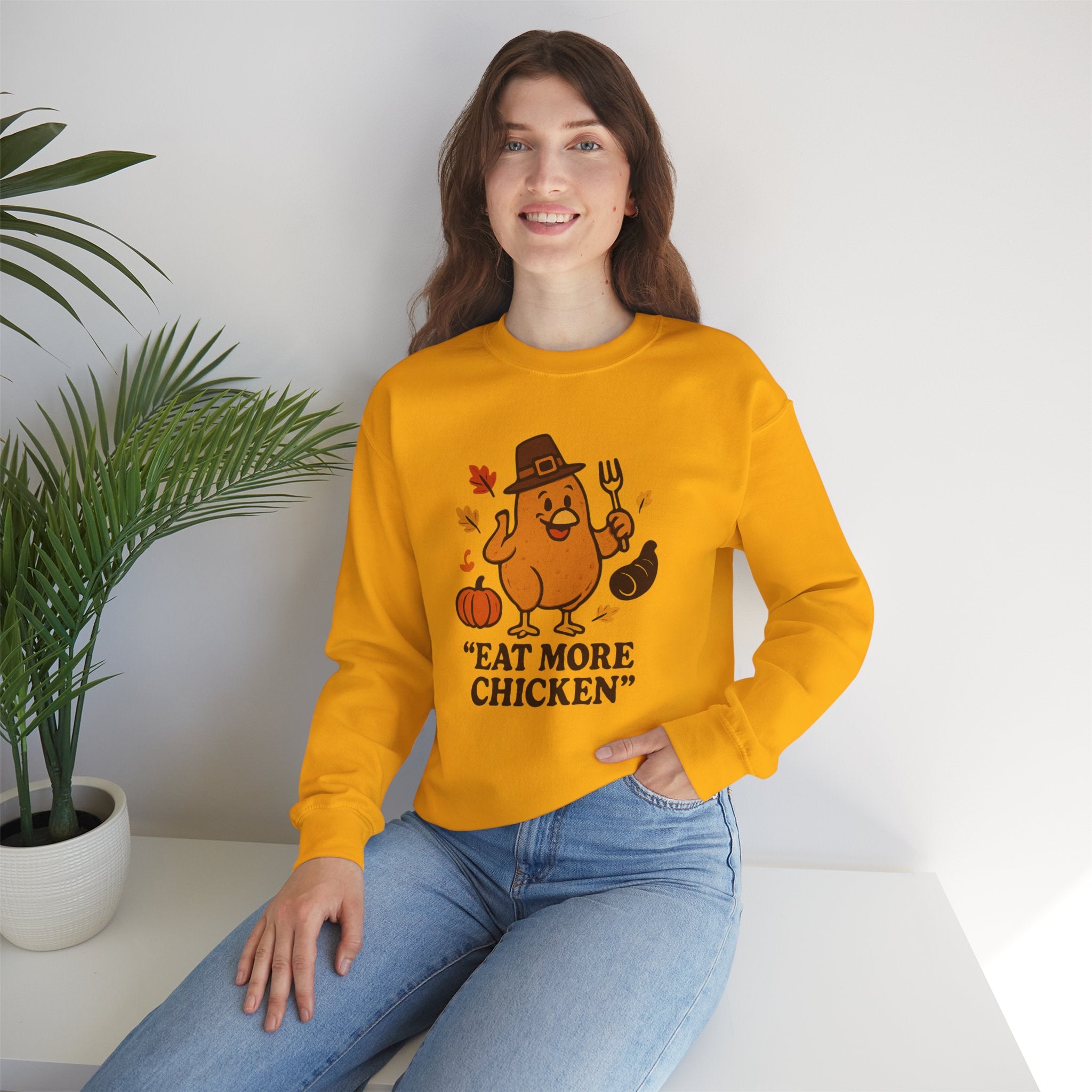 Thanksgiving Humor Crewneck Sweatshirt, Funny Sweatshirt, Fall Apparel, Sweatshirt, Gift for Friends, Eat More Chicken Sweatshirt