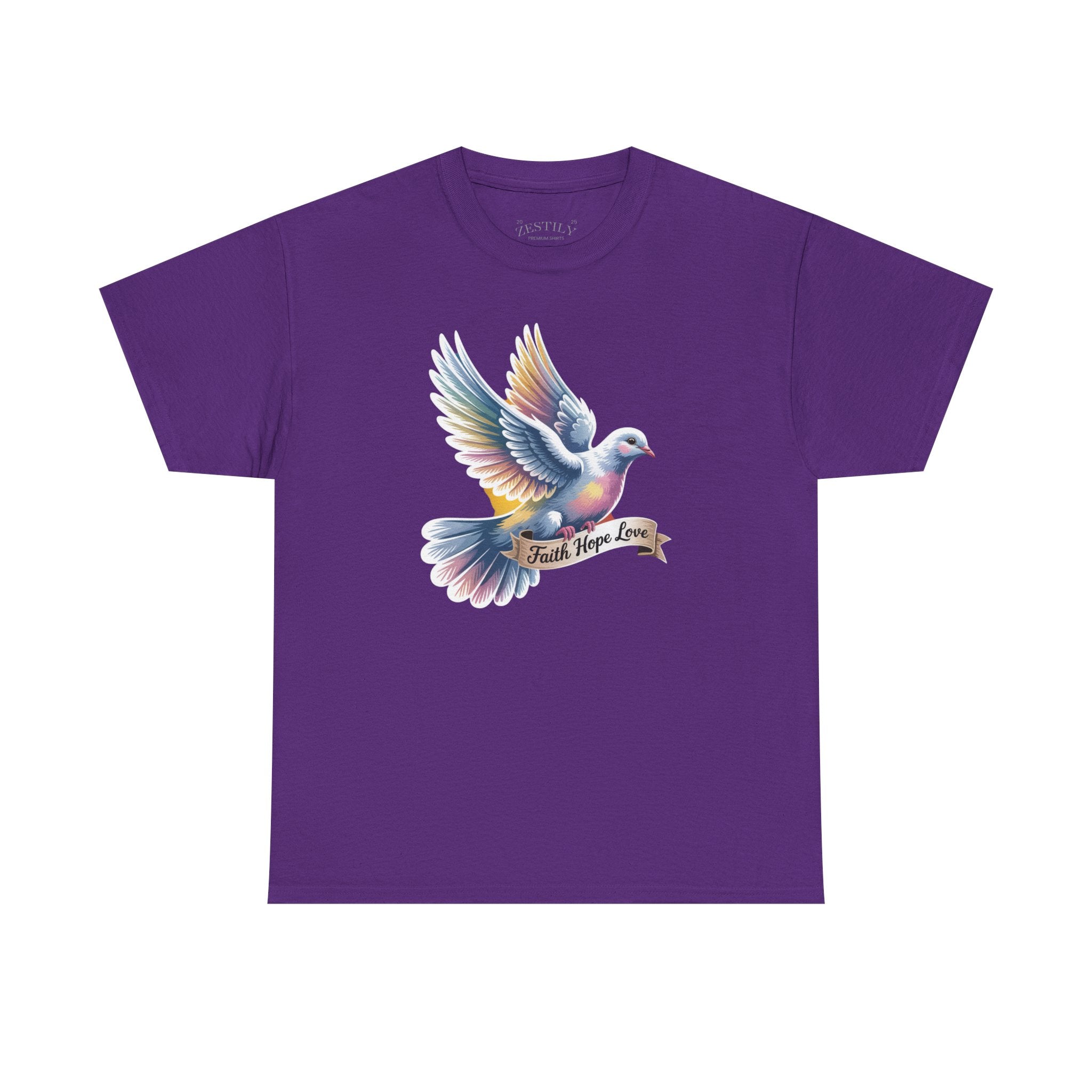 Vibrant Dove Tee - Trust, Hope, Love, Cotton Tee, Inspirational Gift, Casual Wear, Spiritual Apparel