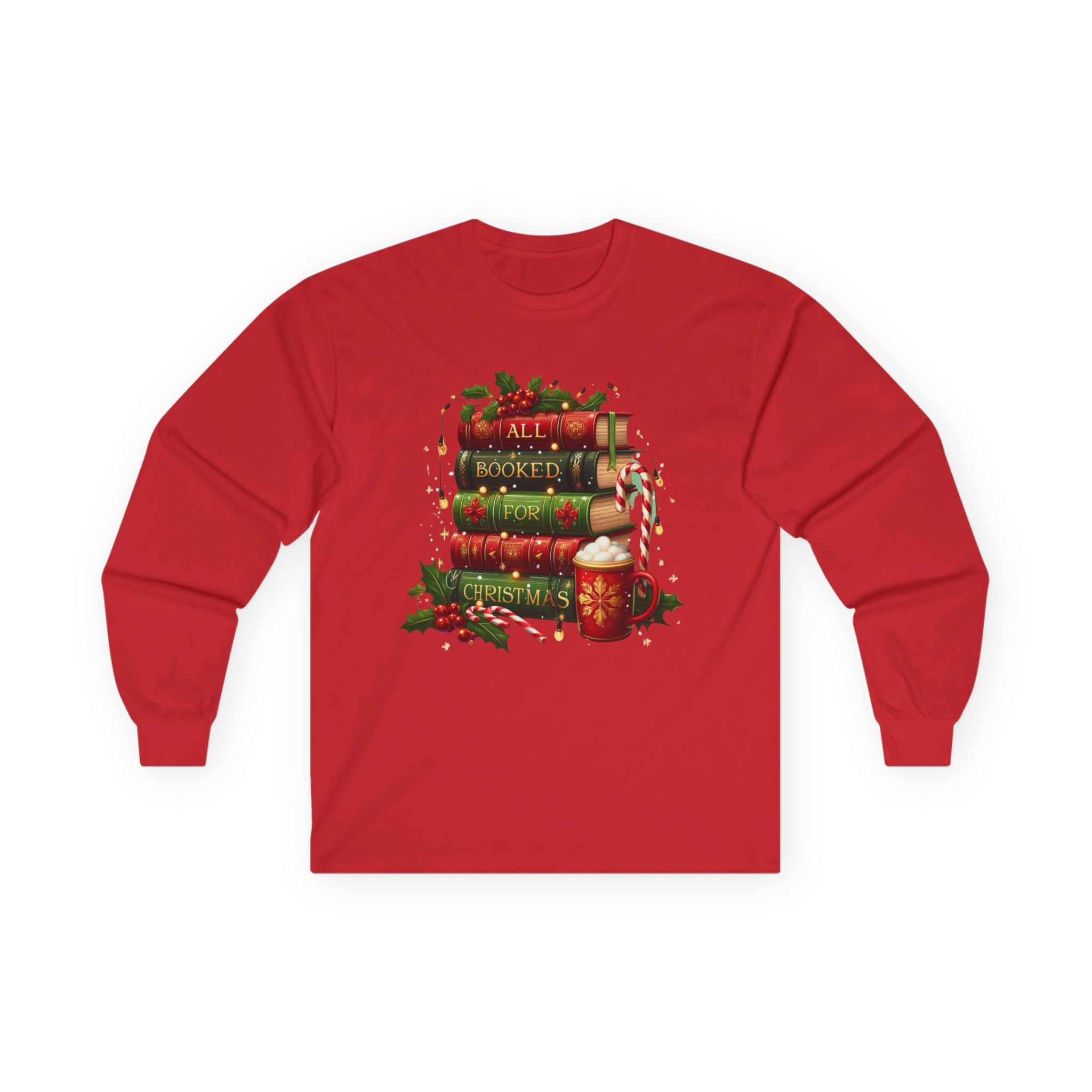Christmas Book Stack Long Sleeve Tee - Cozy Holiday Apparel, Gift For Book Lovers, Winter Wardrobe Essential, Christmas Tee