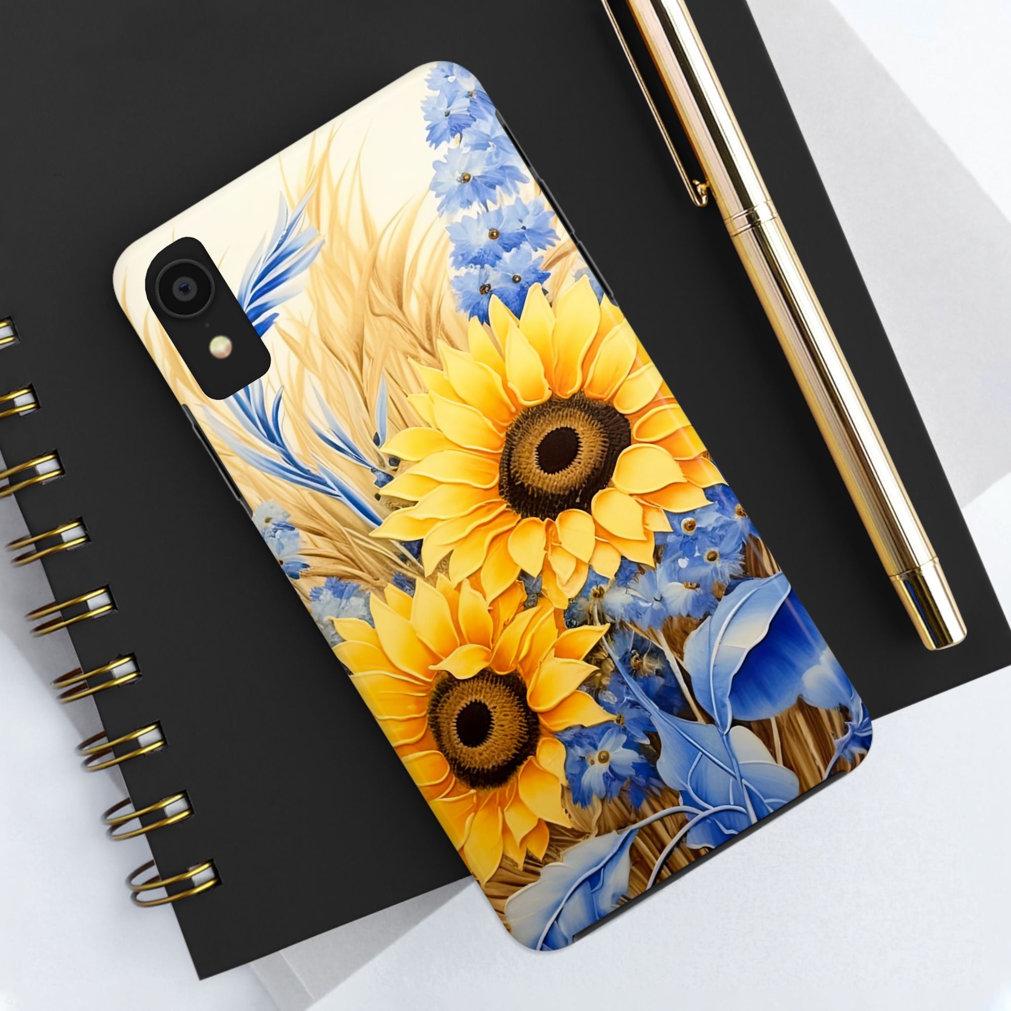 Vibrant Floral Tough Phone Case - Sunflower & Blue Flower Design