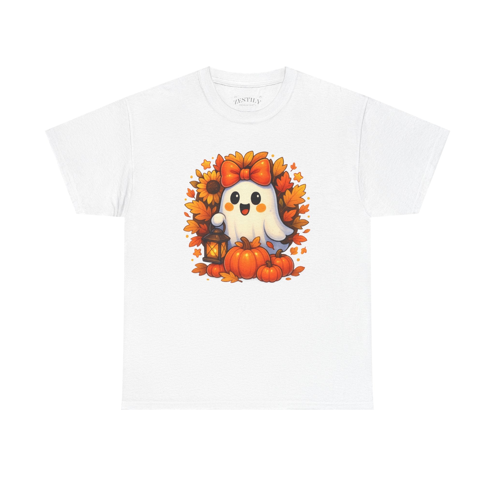 Halloween Ghost Cotton Tee, Fall Festival Shirt, Cute Pumpkin Graphic Tee, Tee for Halloween, Autumn Apparel