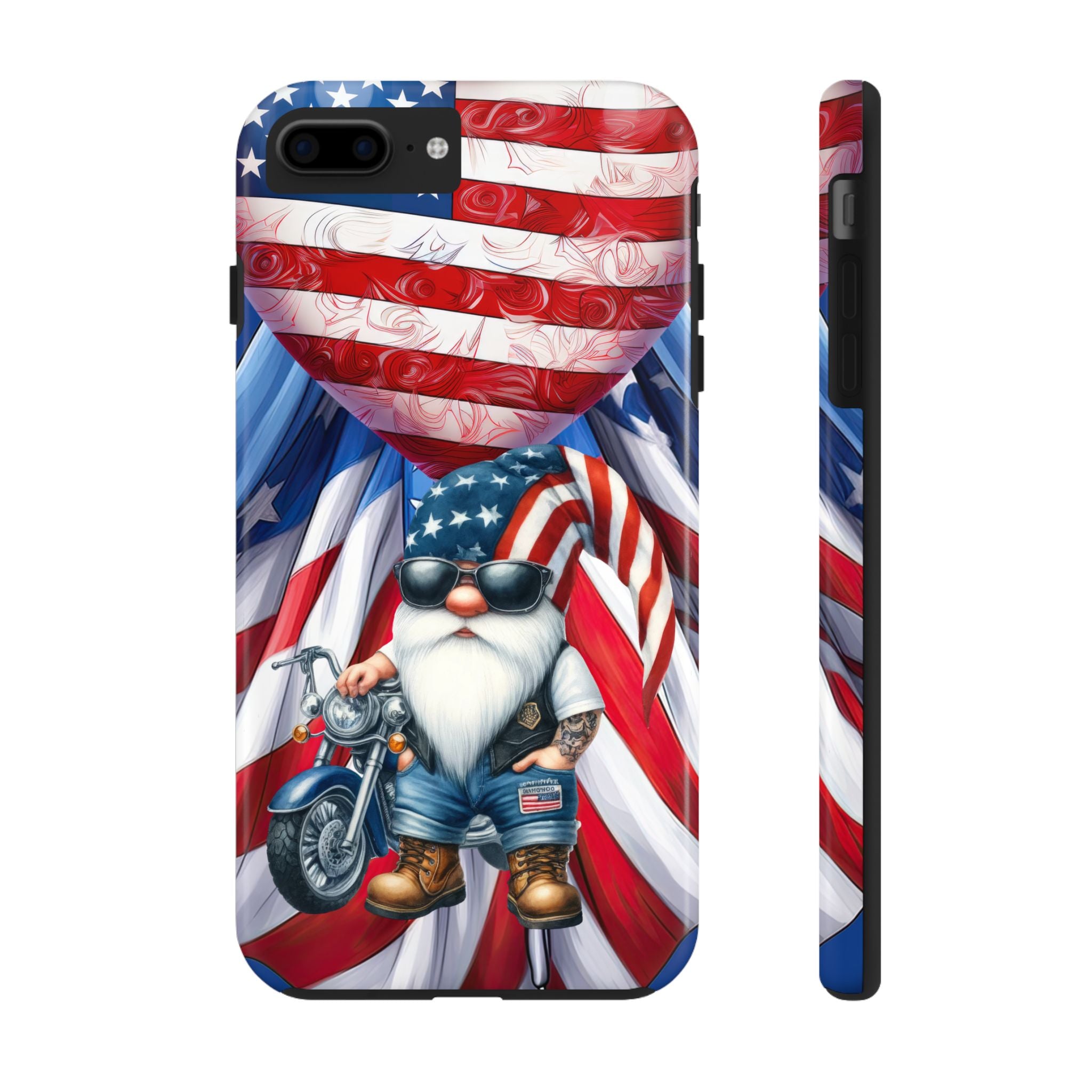 Patriotic Gnome Tough Phone Case - USA Flag Design for Biker Enthusiasts