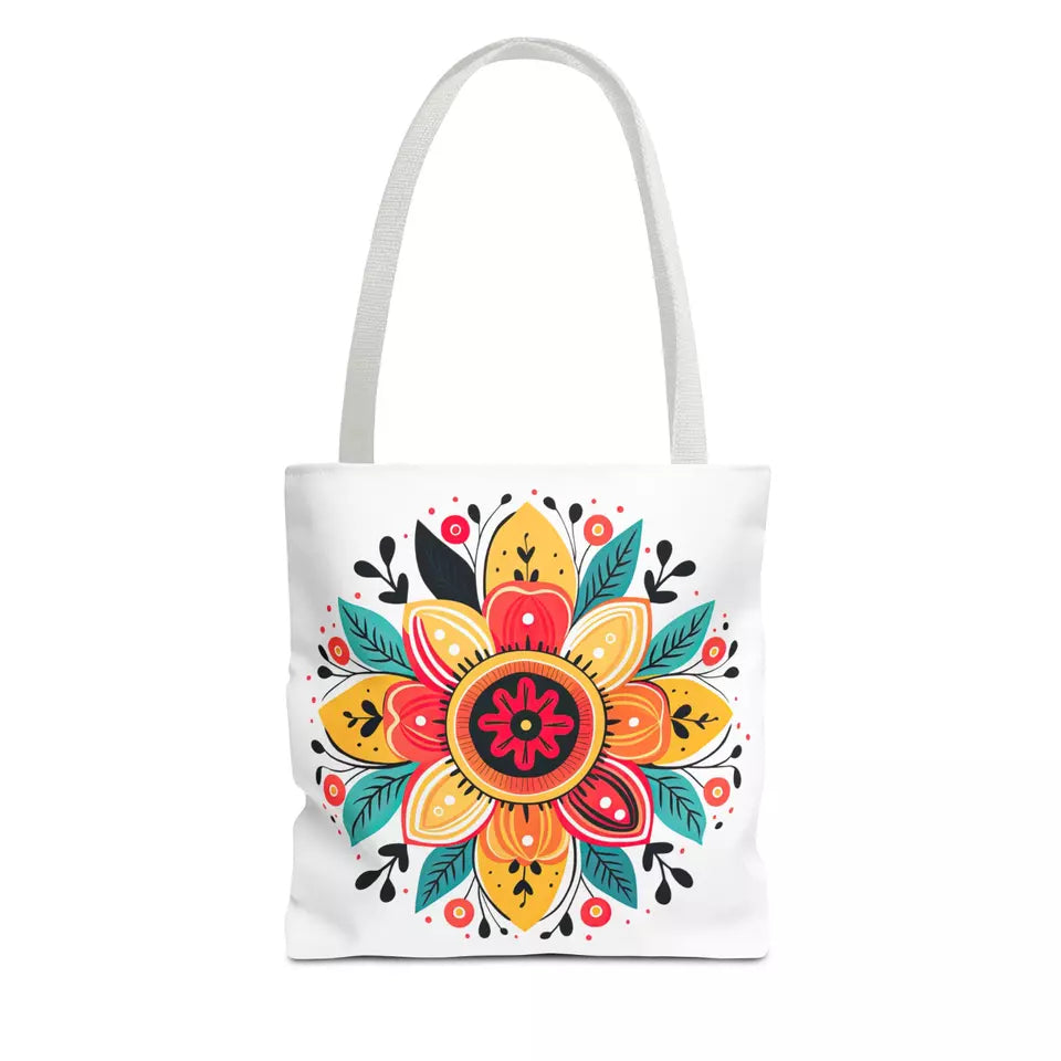 Boho Floral Mandala Tote Bag - Perfect for Market Days or Beach Trips
