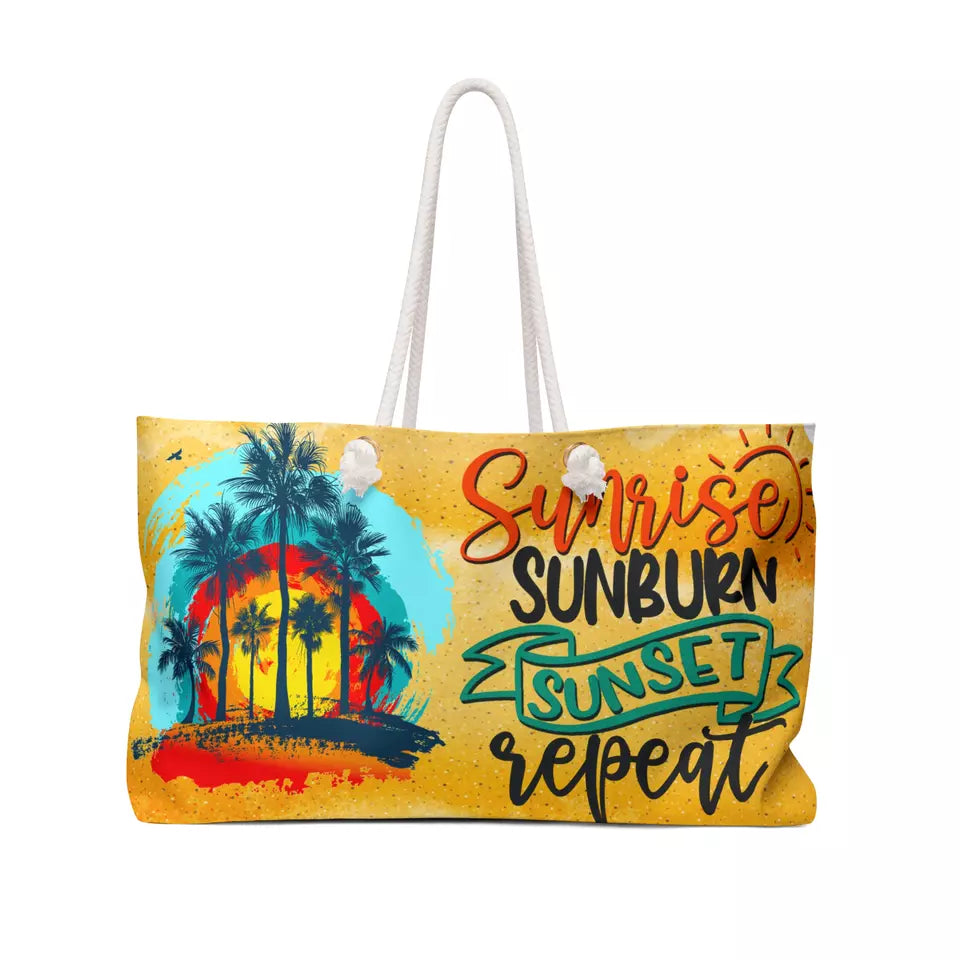 Sunrise Sunburn Sunset Repeat XLarge Beach Tote Bag