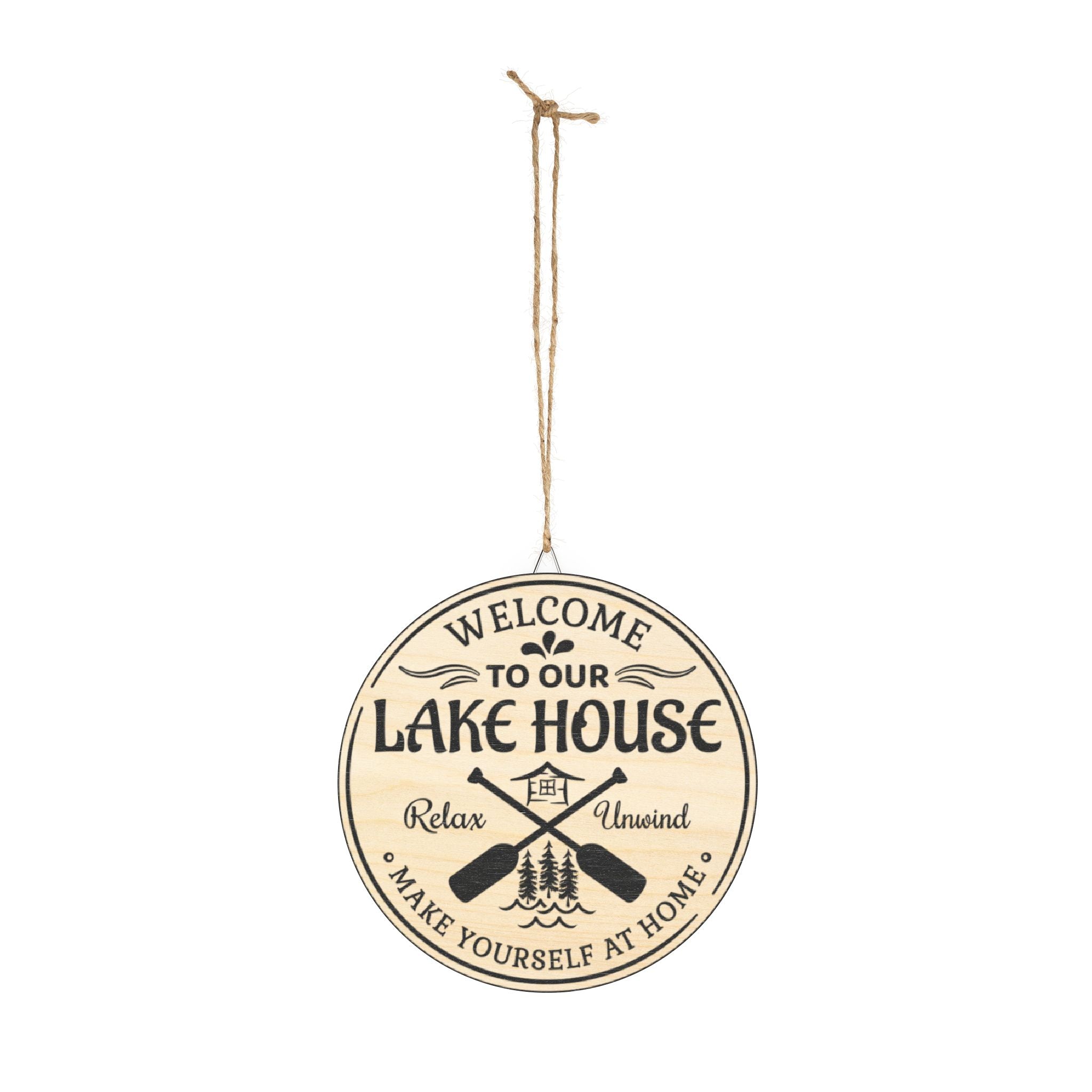 Welcome To Our Lake House Graphic Wood Sign