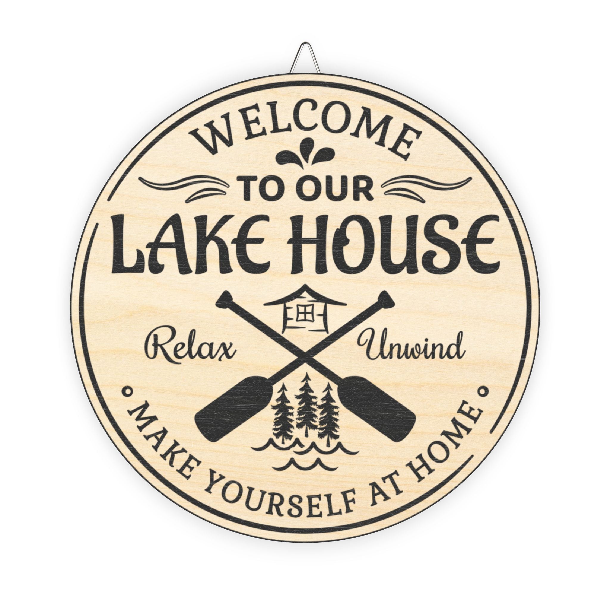 Welcome To Our Lake House Graphic Wood Sign