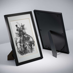Viking Blowing Horn While On Horseback Black Framed Print