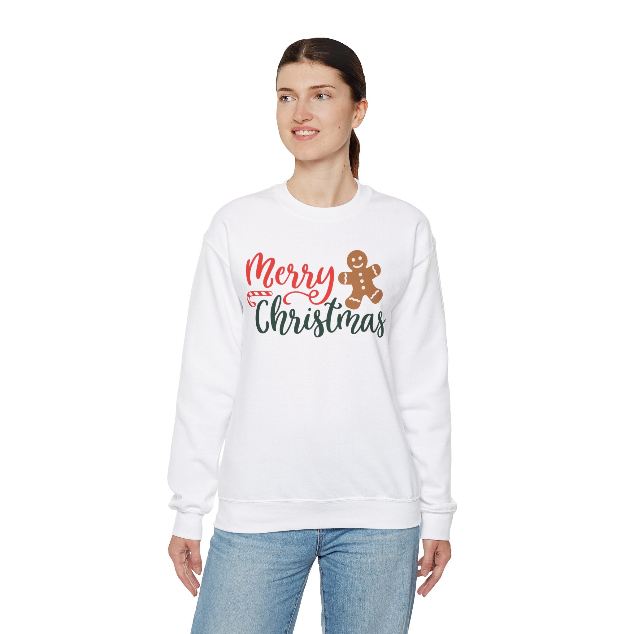Merry Christmas Gingerbread Man Candy Cane Heavy Blend™ Crewneck Sweatshirt