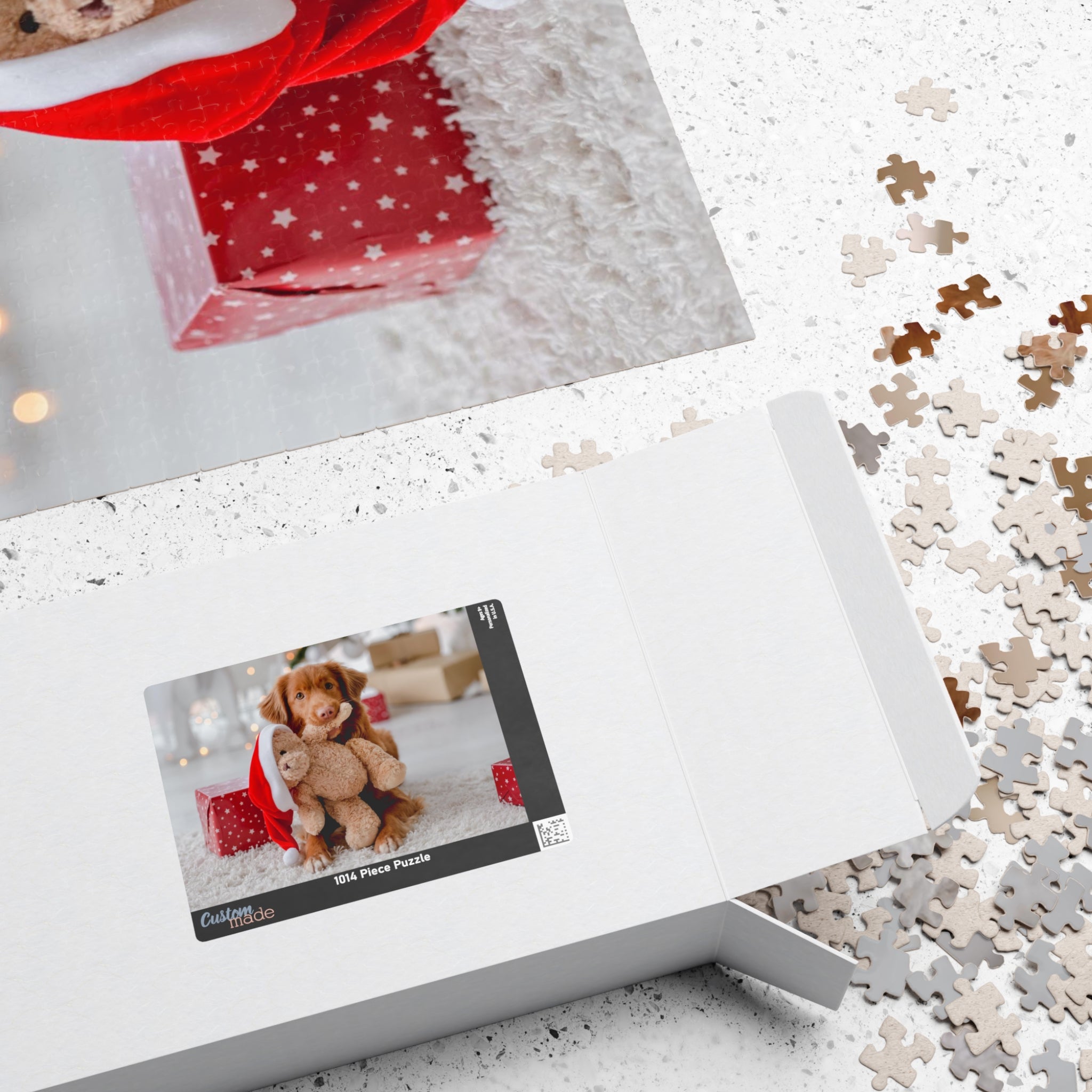 Dog With Toy Bear At Christmas 1014 Piece Jigsaw Puzzle