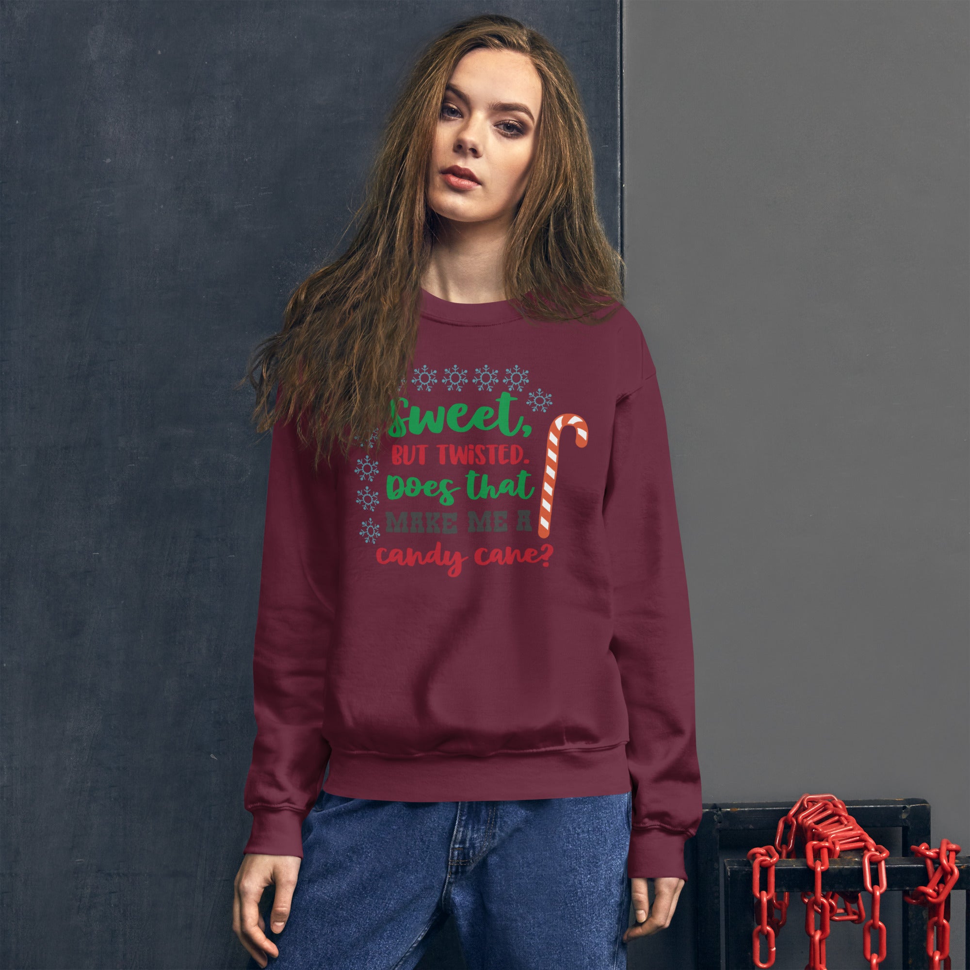 Sweet But Twisted Does That Make Me A Candycane Christmas Sweatshirt