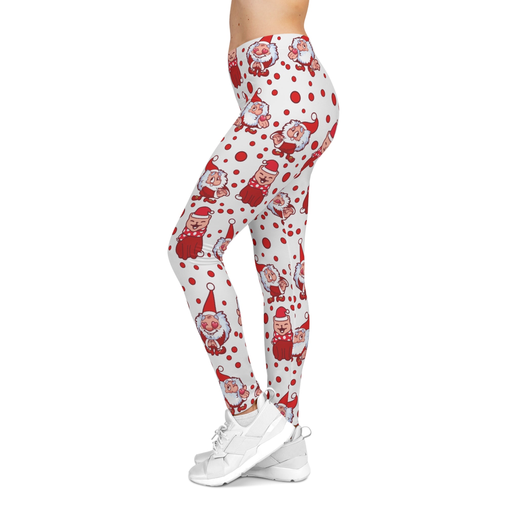 Red & White Christmas Santa & Bear Women's Casual Leggings