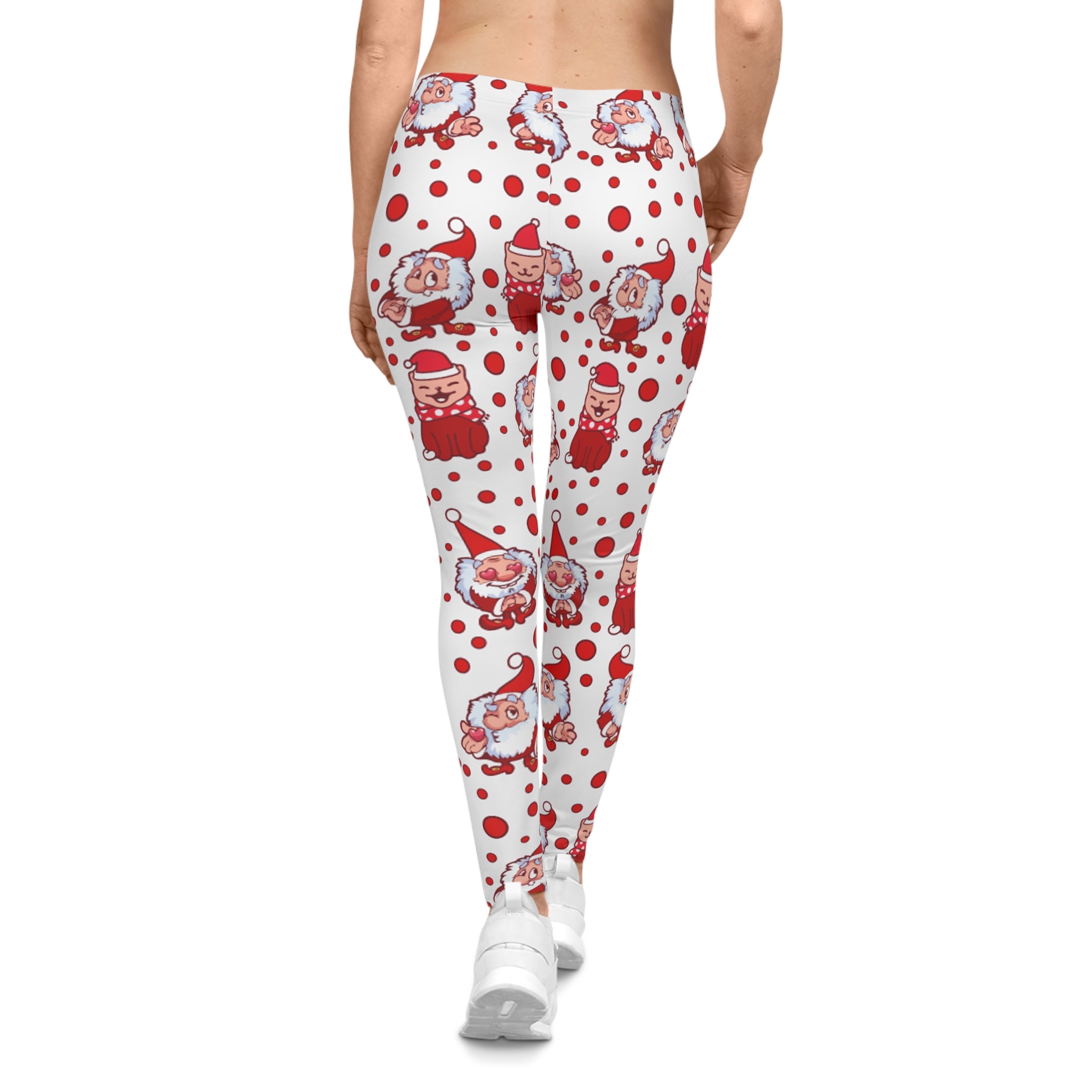 Red & White Christmas Santa & Bear Women's Casual Leggings