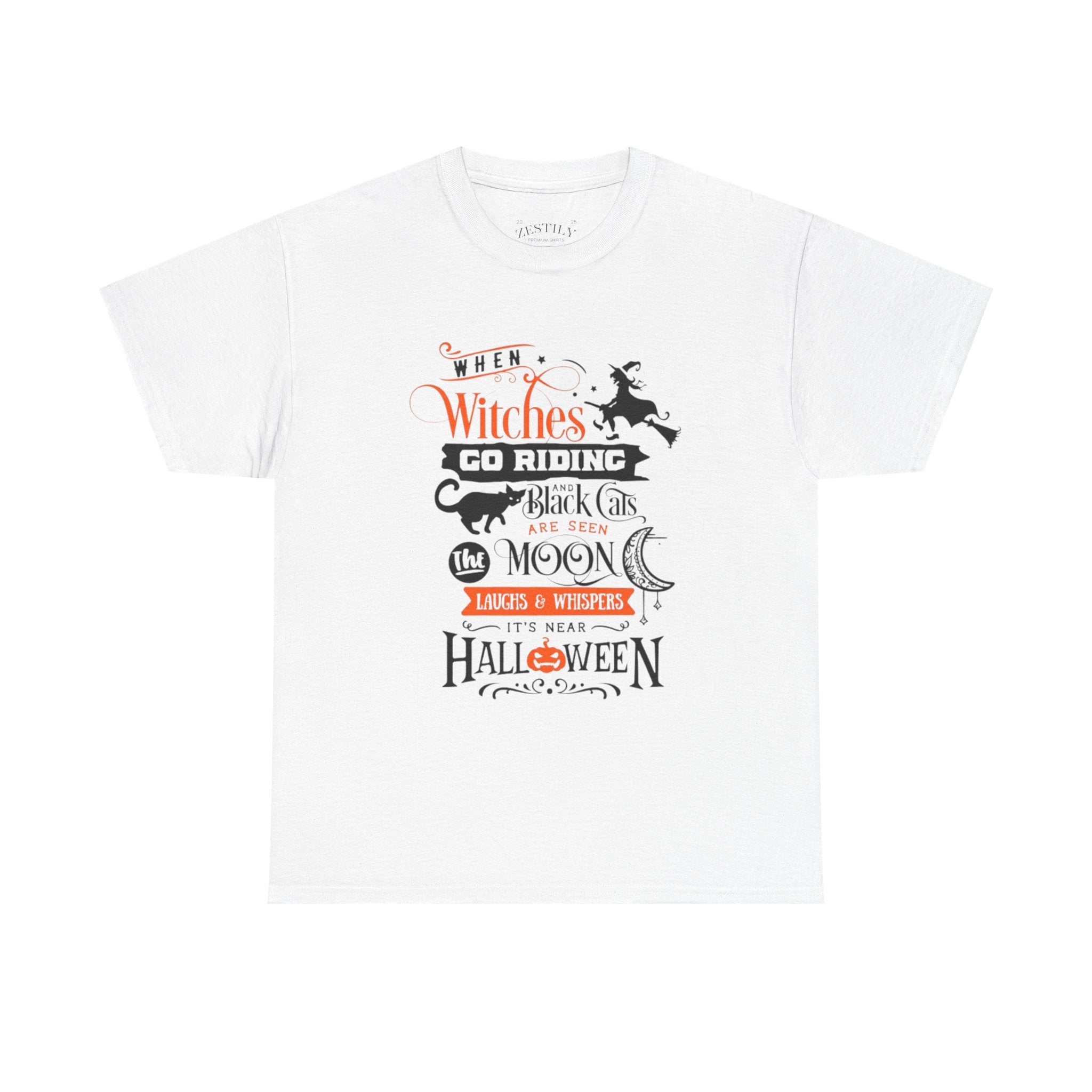 Halloween Witchy Tee, Spooky Season Shirt, Cotton T-Shirt, Halloween Gift, Autumn Outfit, Black Cat Design