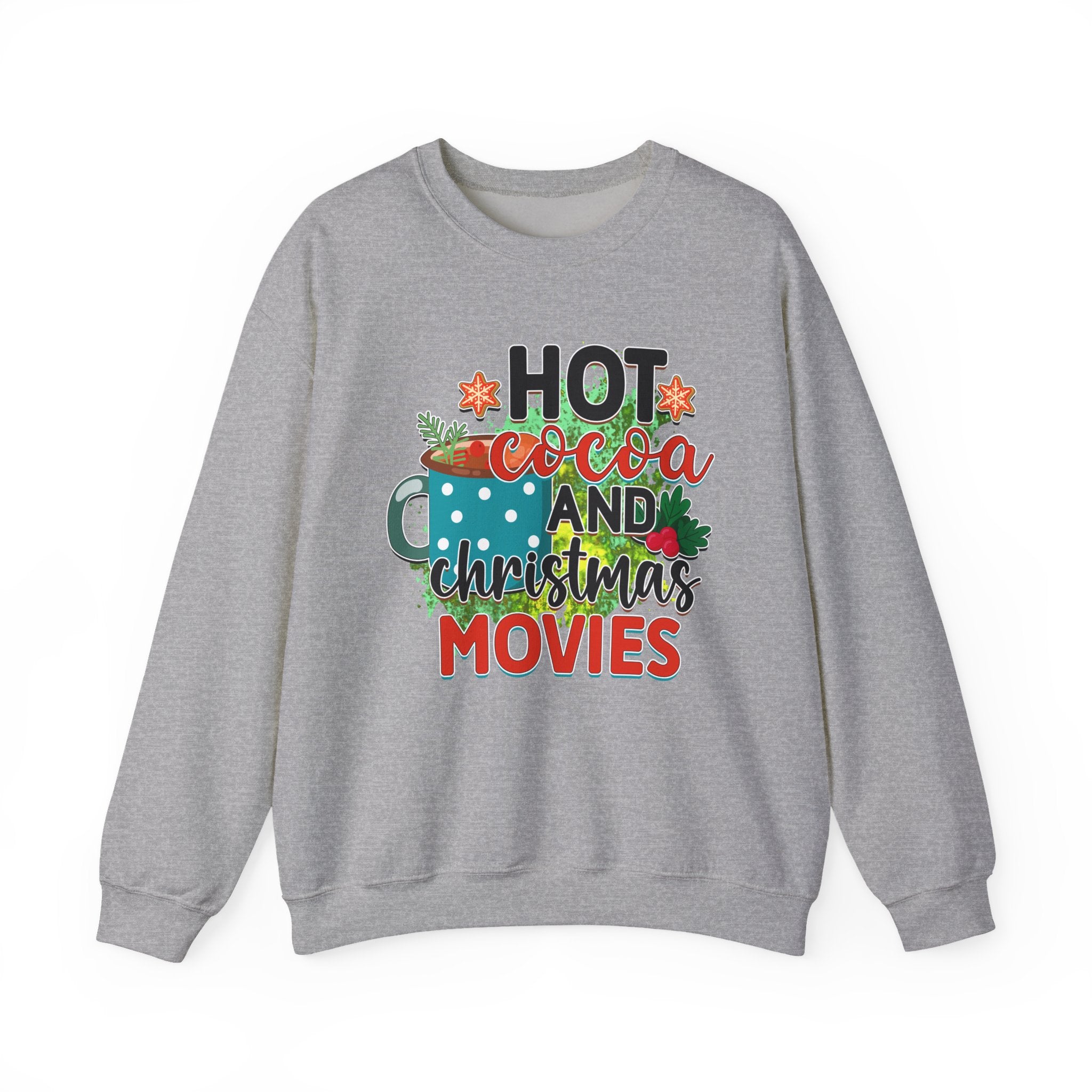 Cozy Holiday Crewneck Sweatshirt - Hot Cocoa and Christmas Movies, Winter Warmth, Gift for Friends & Family, Festive Apparel