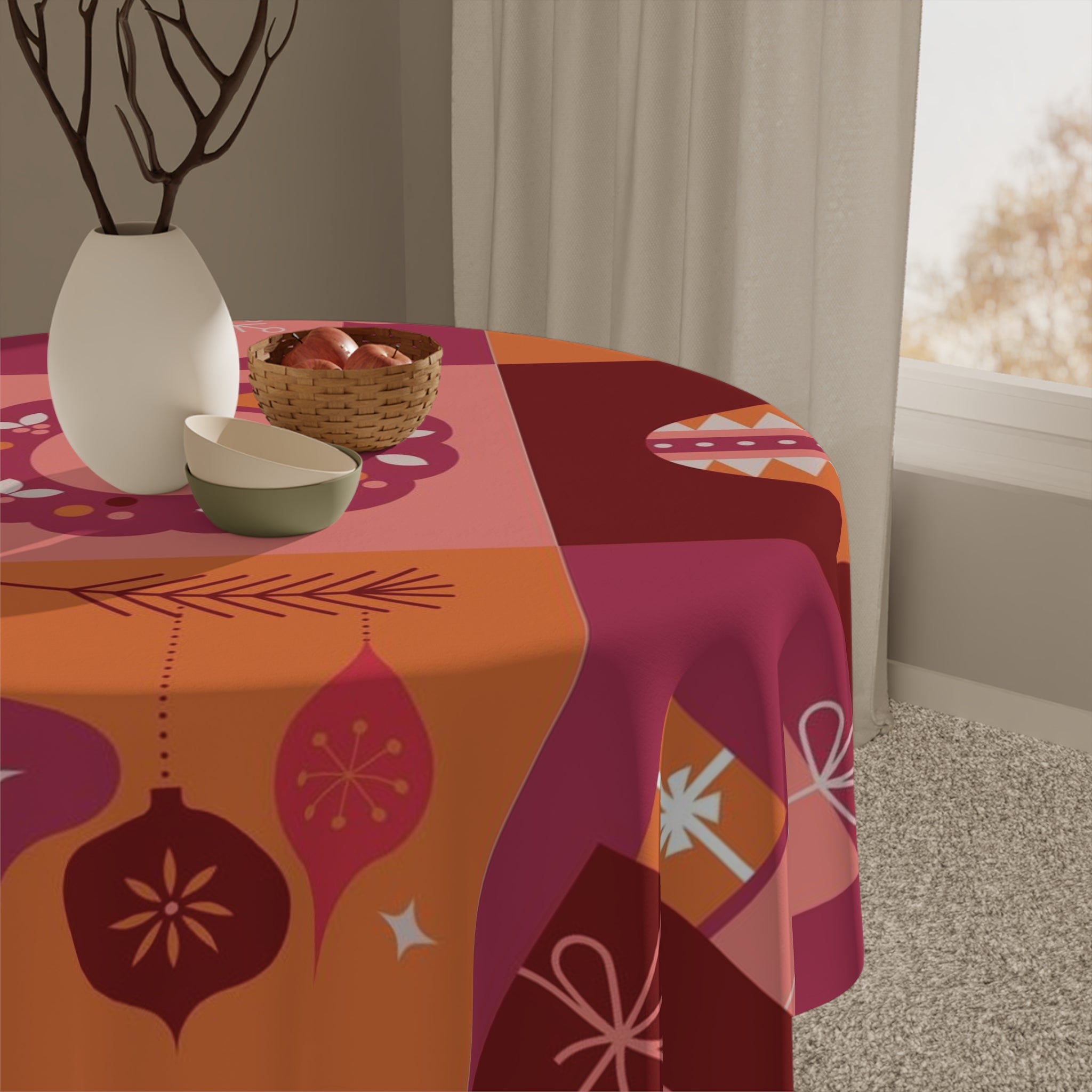 Red & Orange Decorative Christmas Tablecloth