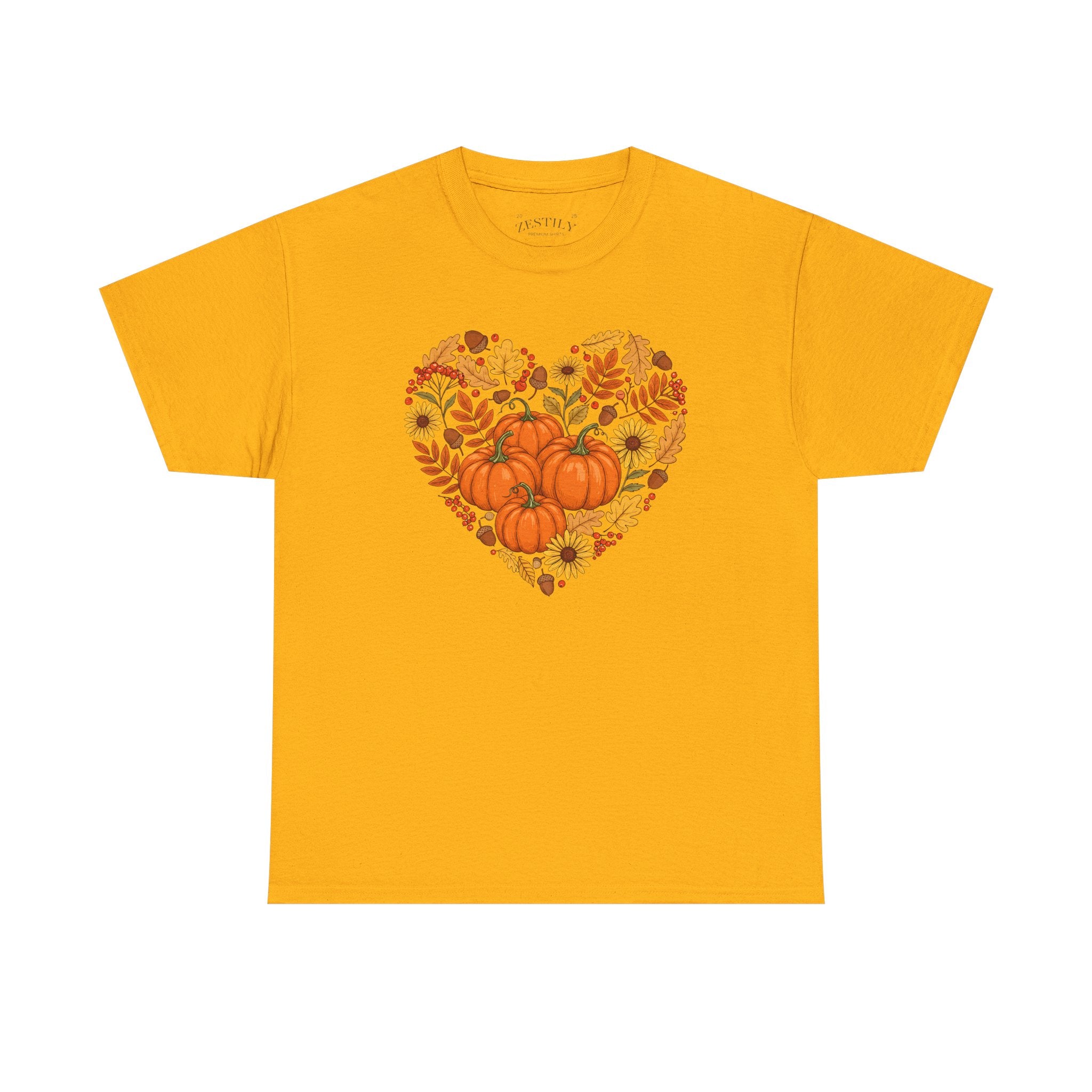 Autumn Themed Heavy Cotton Tee, Fall Shirt, Pumpkin Heart Tee, Cute Graphic Tee, Seasonal Apparel, Harvest Gift Idea