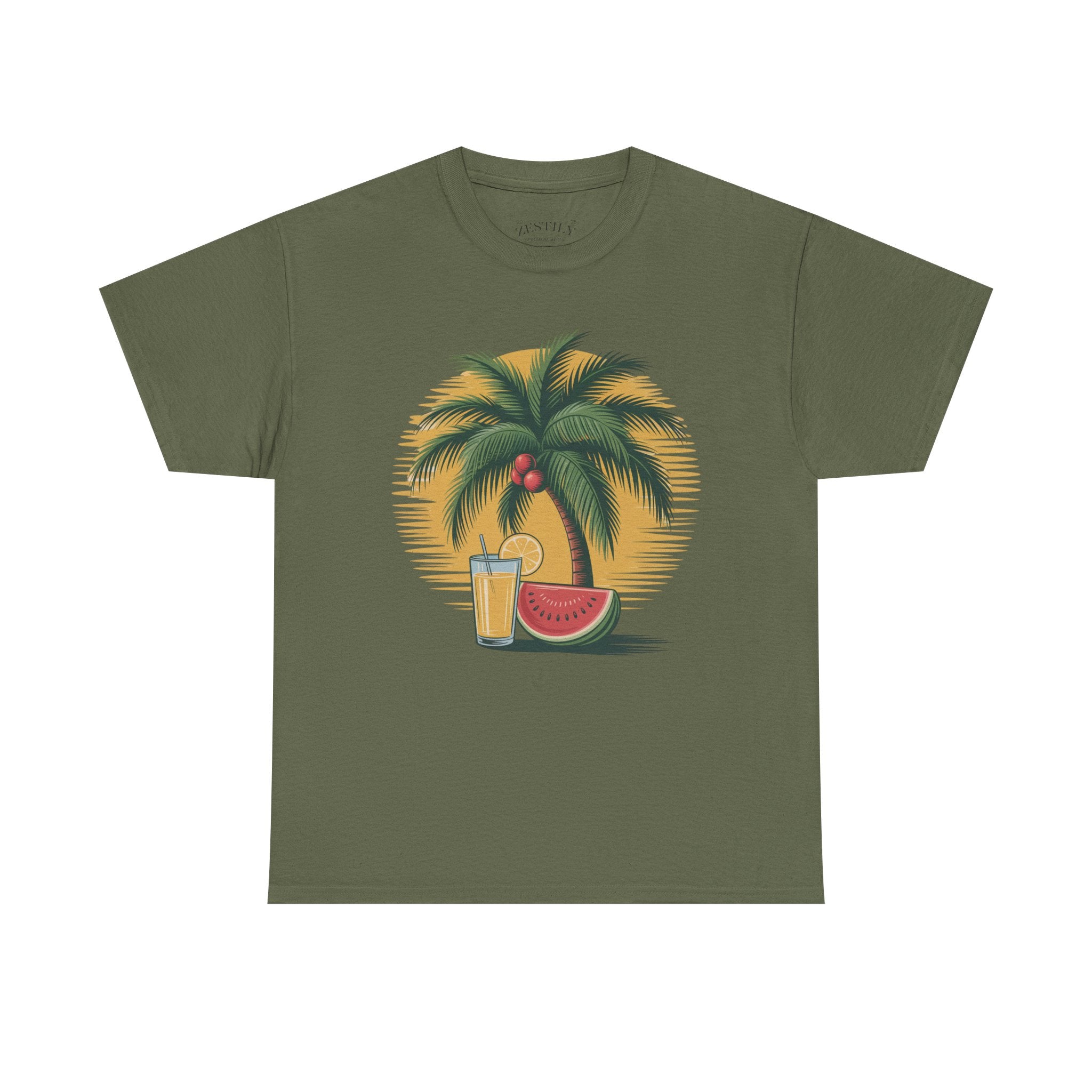 Tropical Vibes Tee, Heavy Cotton Tee, Summer T-Shirt, Beach Vacation Shirt, Graphic Tee, Relaxed Fit Shirt