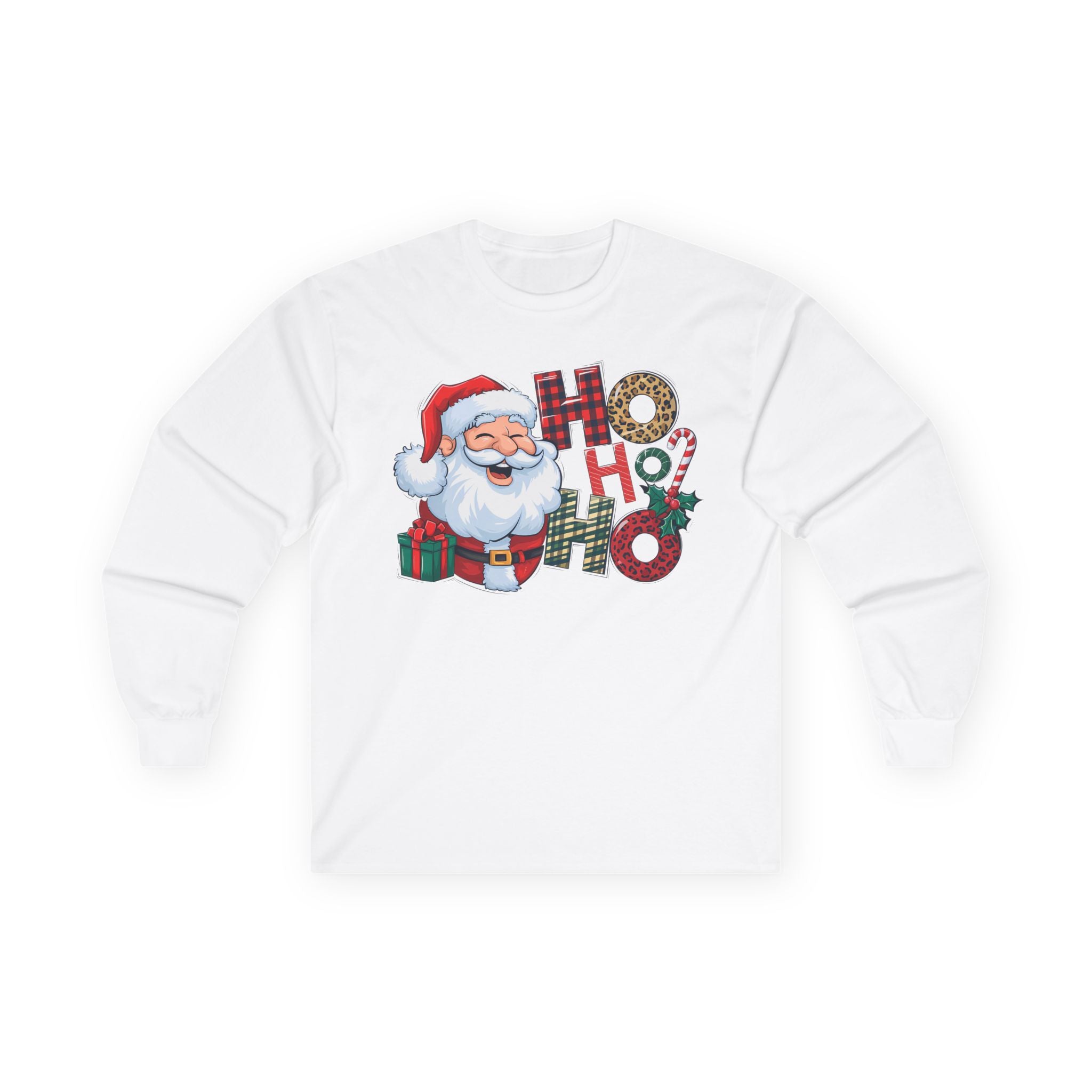 Christmas Santa Long Sleeve Tee, Holiday Shirt, HO HO HO Christmas Gift, Festive Apparel, Winter Wear, Family Gathering Top