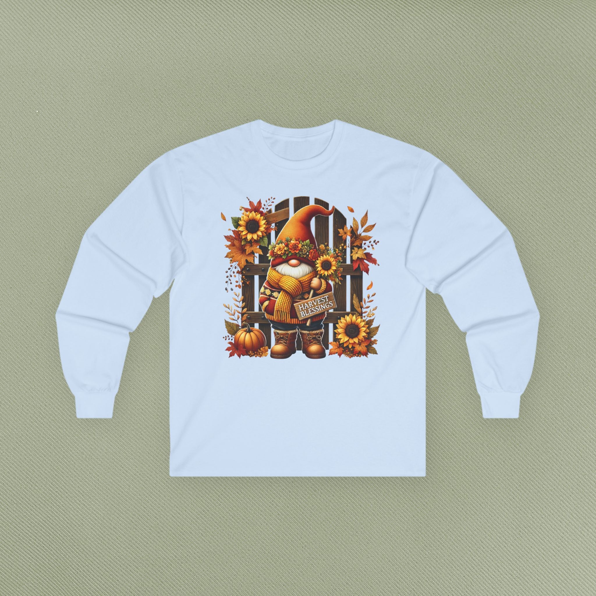 Autumn Gnome Long Sleeve Tee, Fall Fashion Top, Cozy Apparel for Harvest, Gift for Halloween & Thanksgiving