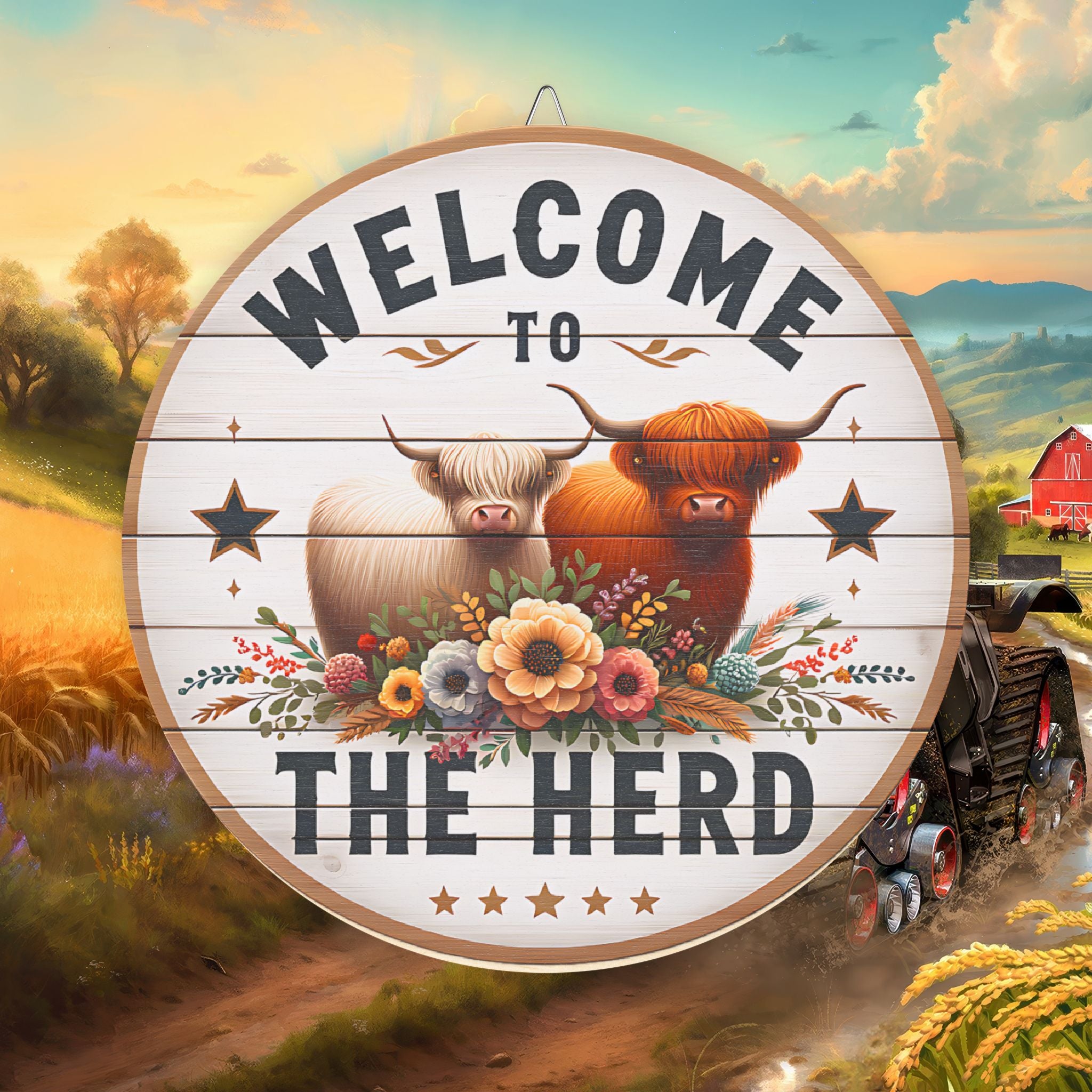 Rustic Welcome To The Herd Sign Farmhouse Decor Wood Sign