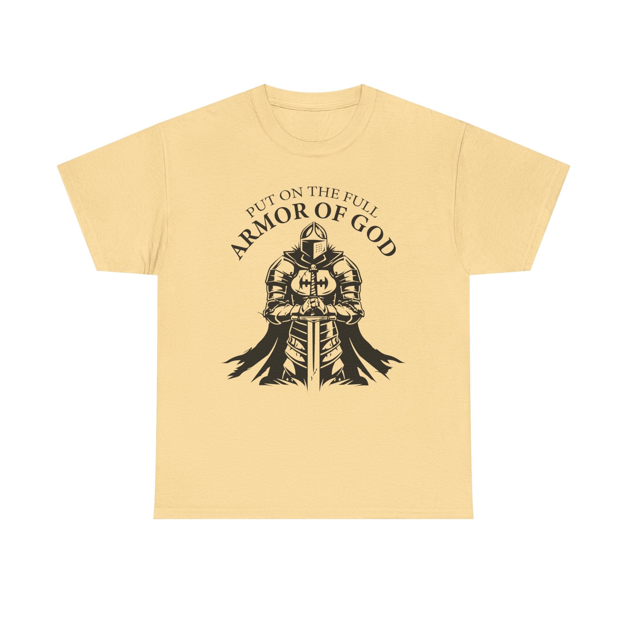 Inspirational Christian Tee 'Put on the Full Armor of God' with Romans 6:23 Faith Heavy Cotton T-Shirt