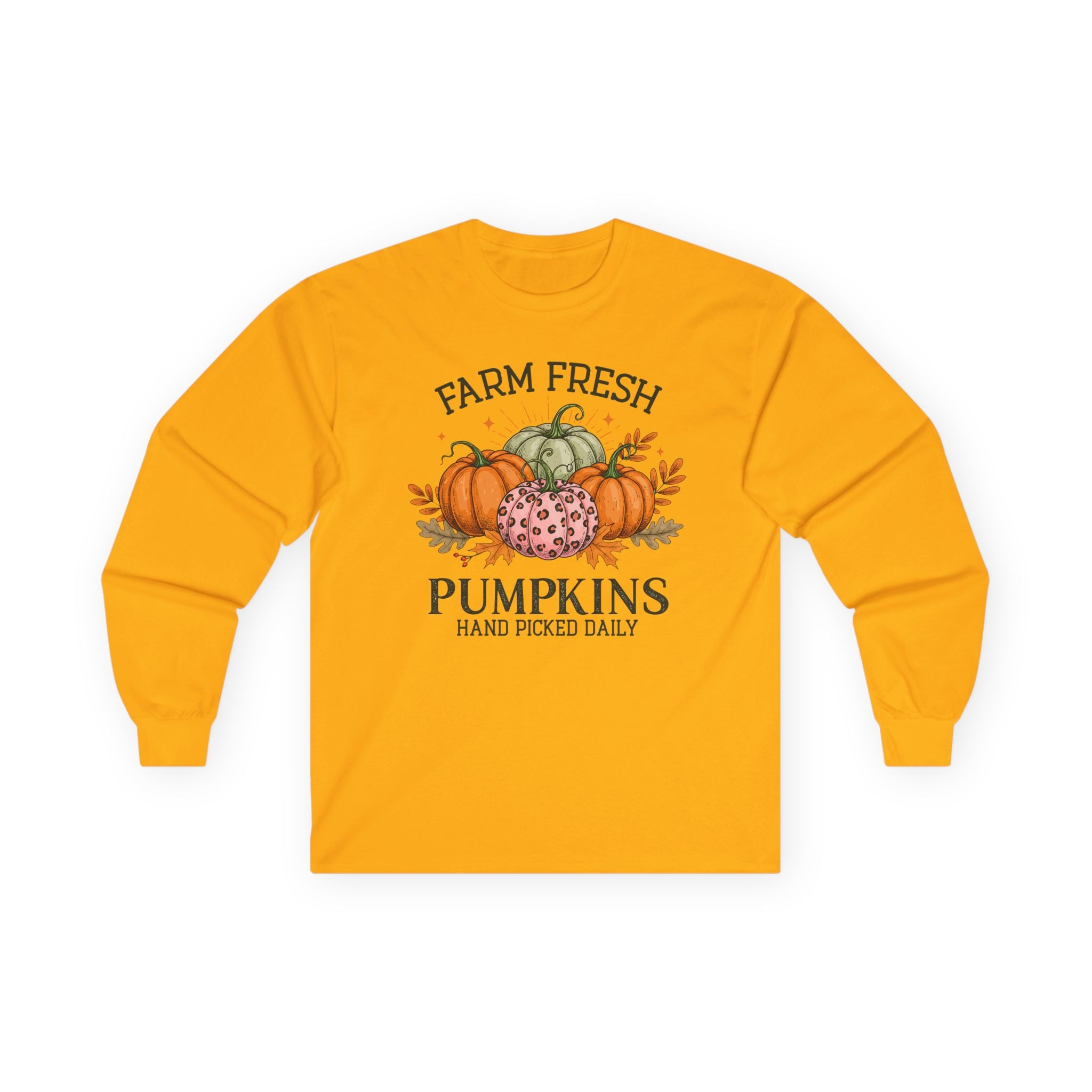 Farm Fresh Pumpkins Long Sleeve Tee | Fall Outfit, Thanksgiving Apparel, Cozy Gift, Autumn Style, Pumpkin Lover Tee