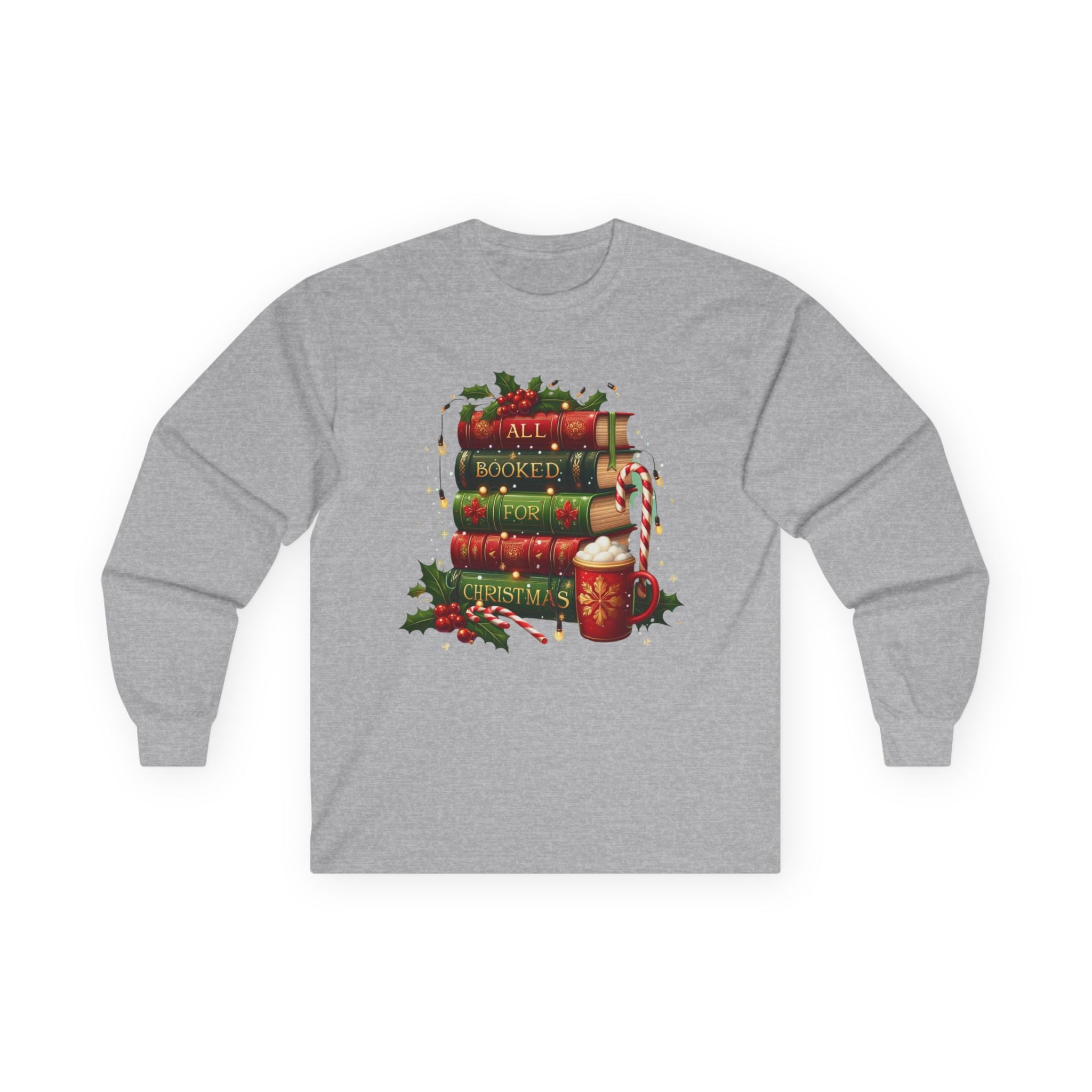 Christmas Book Stack Long Sleeve Tee - Cozy Holiday Apparel, Gift For Book Lovers, Winter Wardrobe Essential, Christmas Tee