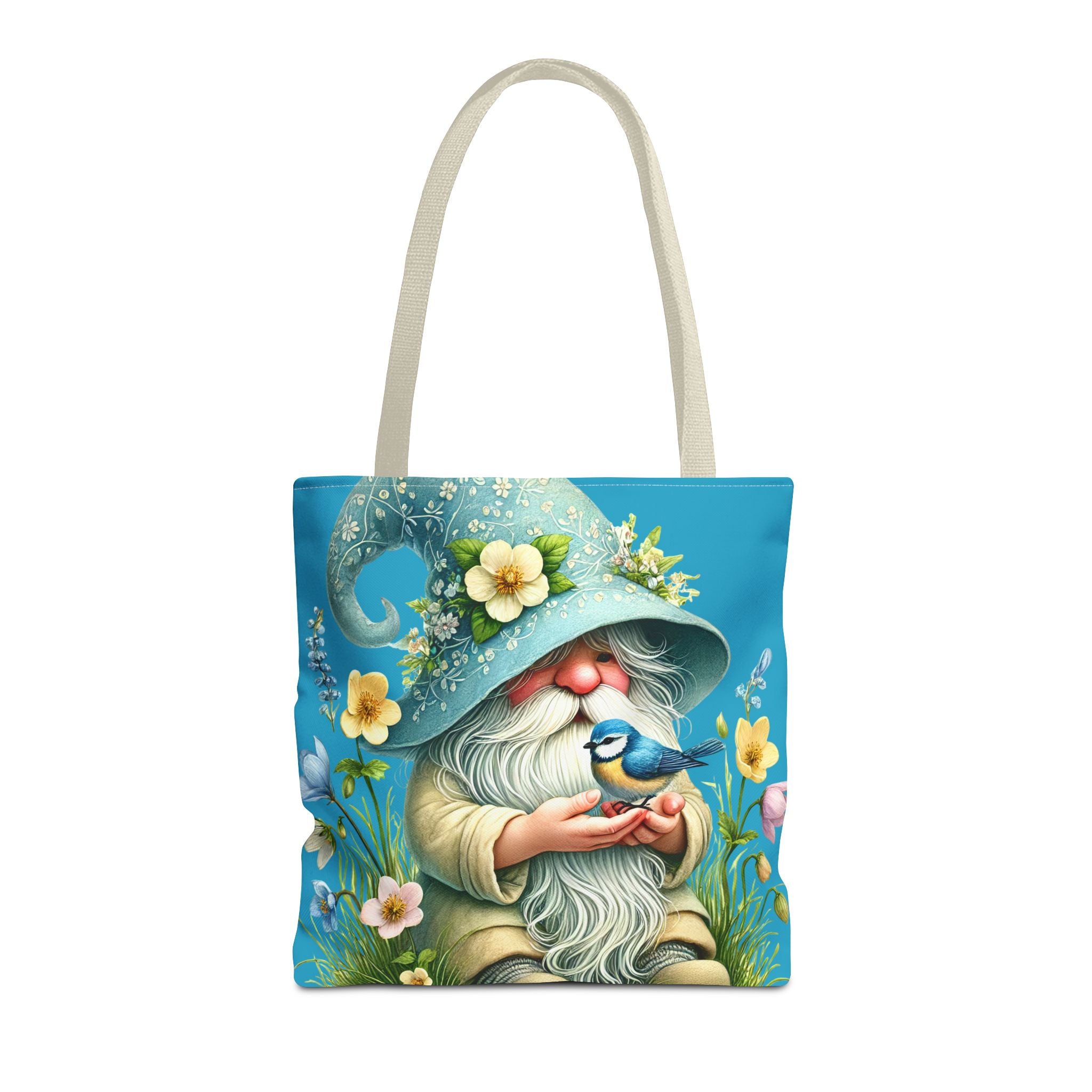 Spring Gnome Bluebird Floral Tote Carryall Shopping Travel Bag