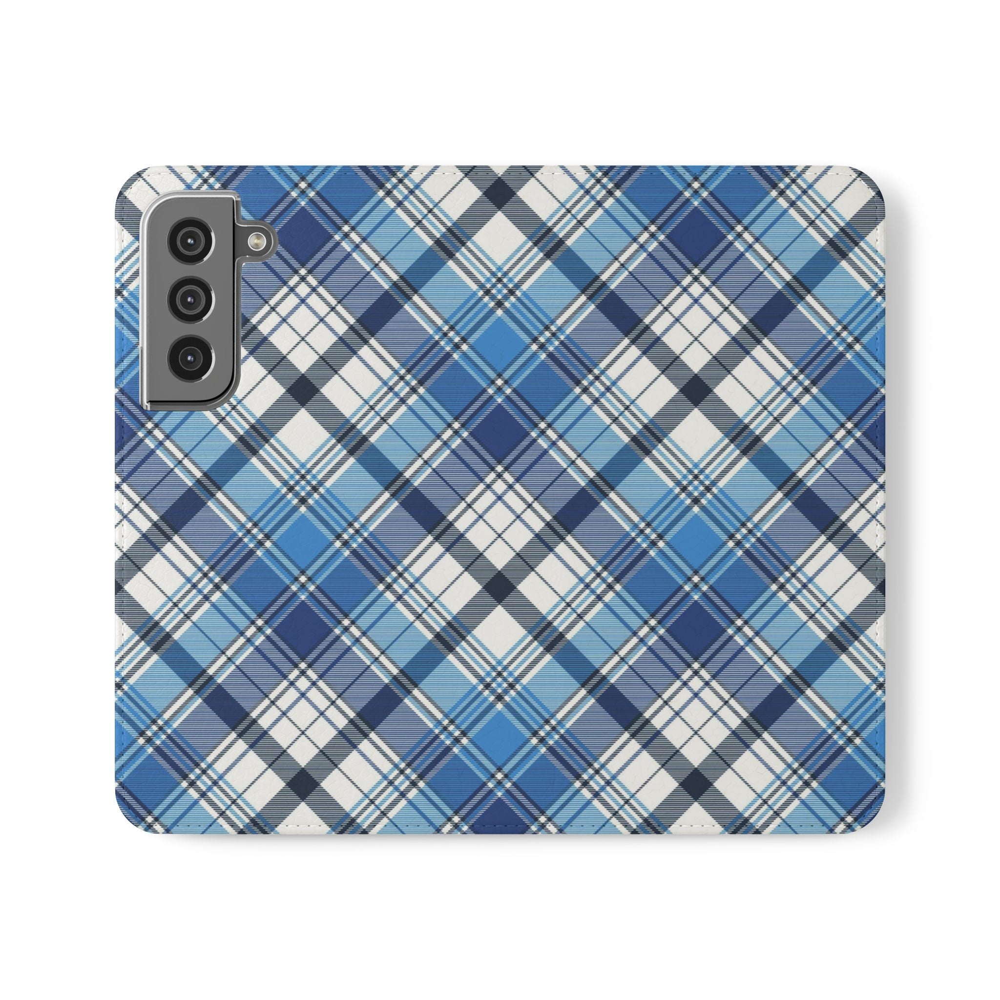 Stylish Blue Plaid Flip iPhone Samsung Case Perfect for Everyday Use and Gifting