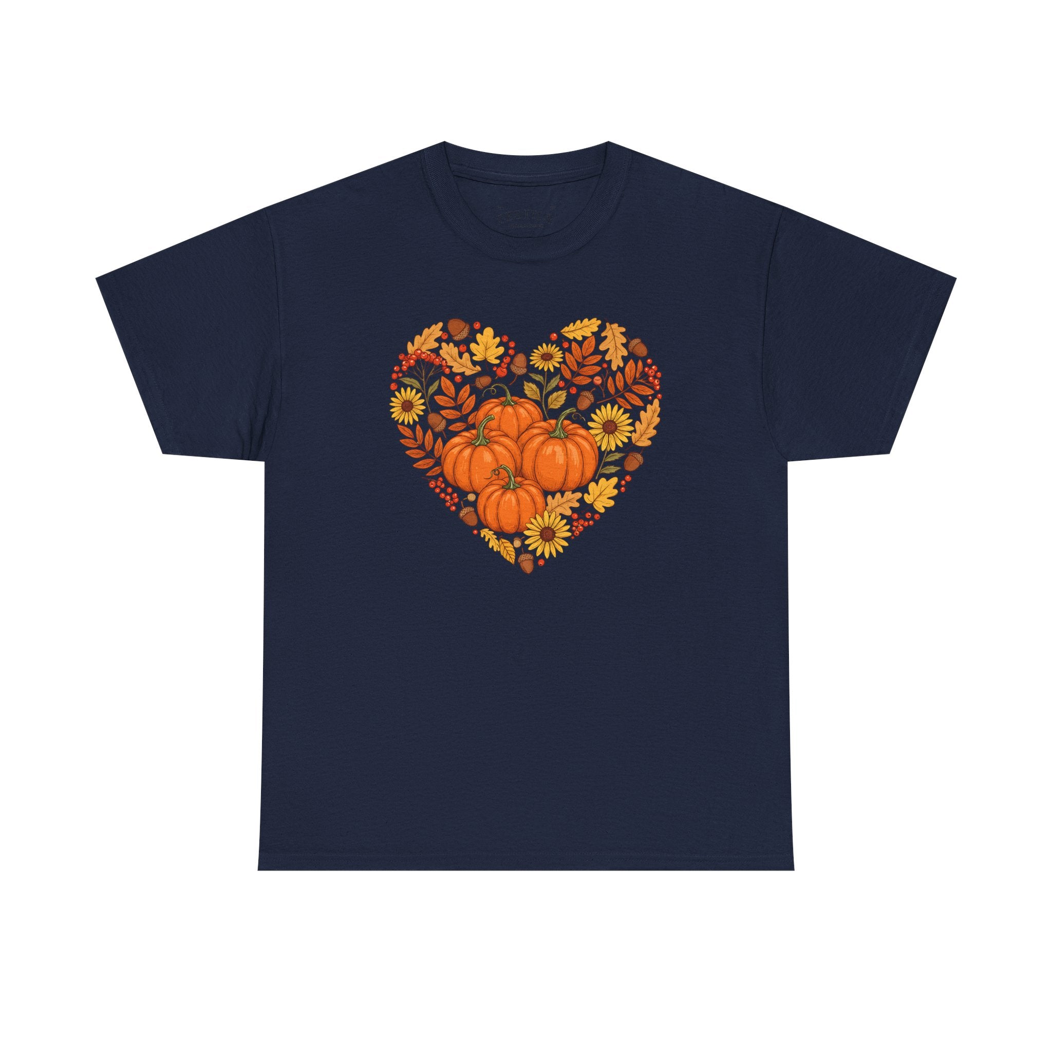 Autumn Themed Heavy Cotton Tee, Fall Shirt, Pumpkin Heart Tee, Cute Graphic Tee, Seasonal Apparel, Harvest Gift Idea