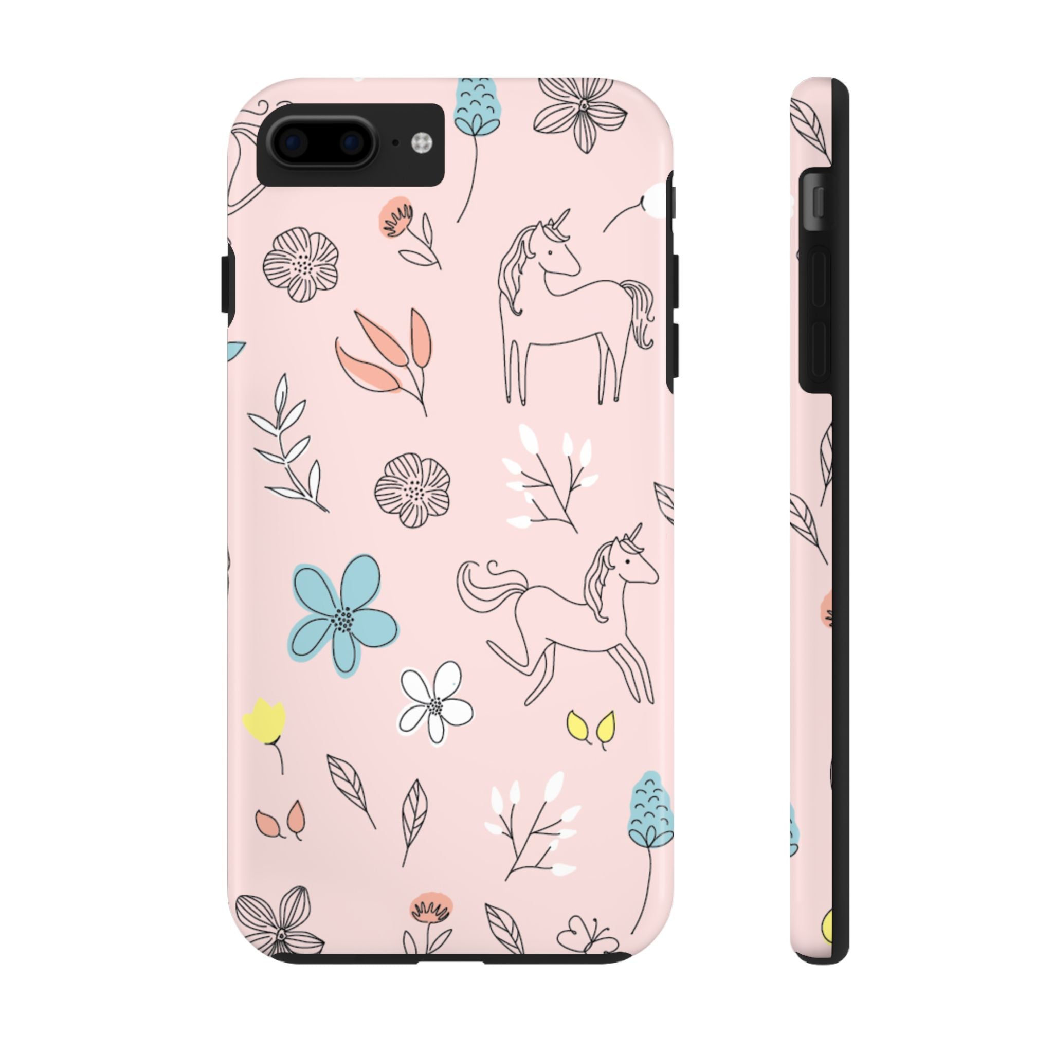 Whimsical Pink Unicorn Floral iPhone Samsung Case, Tough Phone Case for Kids, Cute Phone Cover, Gift for Unicorn Lovers