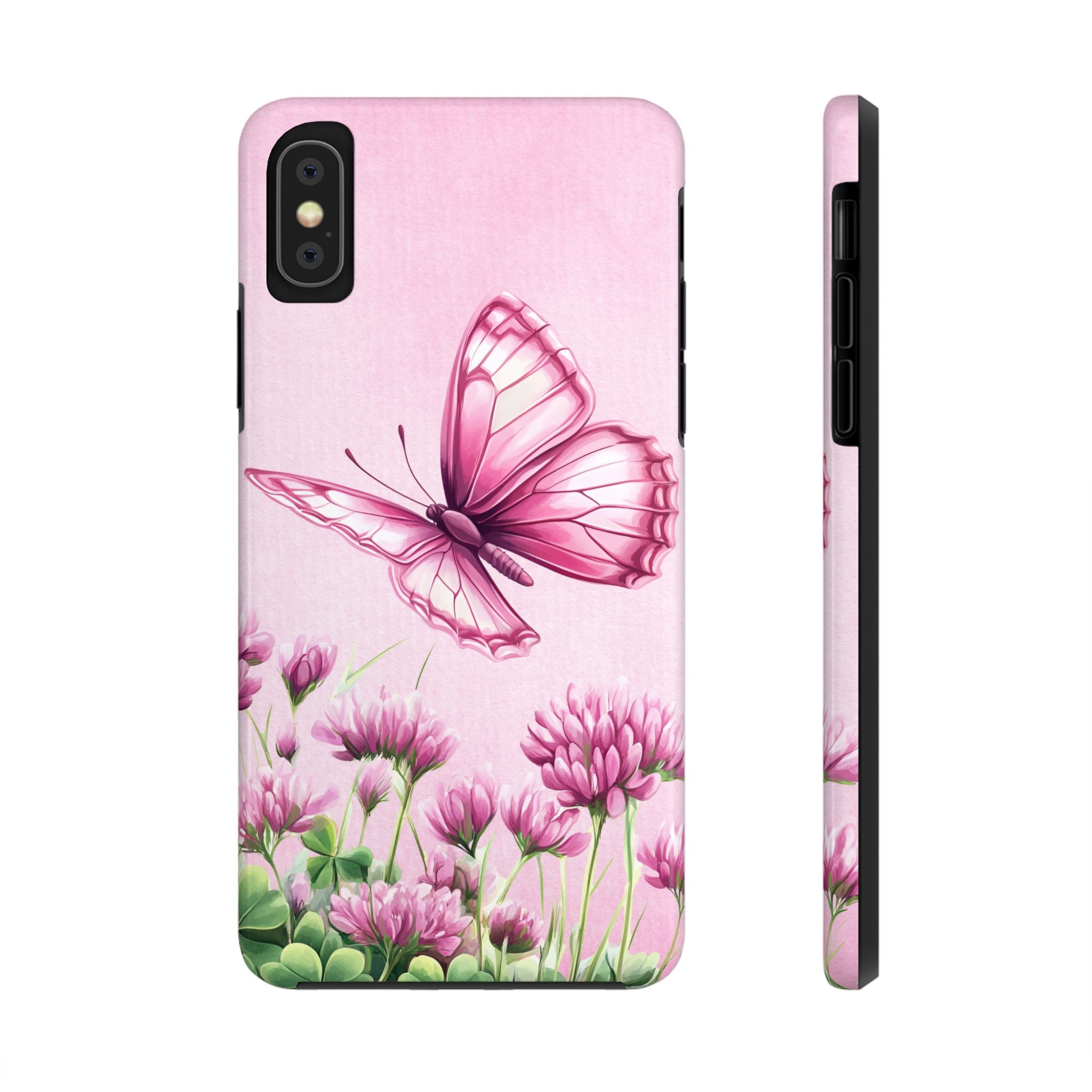 Charming Floral Pink Butterfly Phone Case, Tough Butterfly Case, Elegant Flower Design, Gift for Butterfly Lovers, Stylish Protective iPhone Samsung Cover