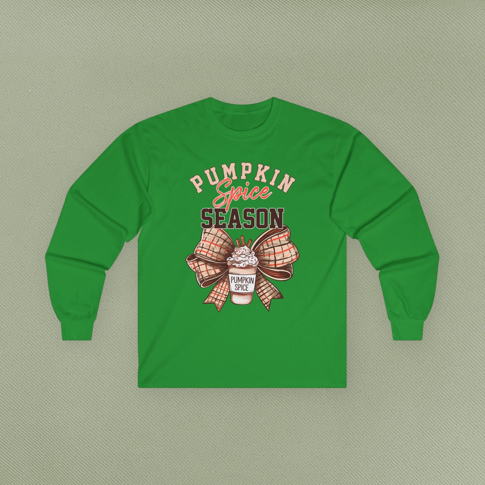 Pumpkin Spice Long Sleeve Tee - Fall Fashion, Cozy Casual Wear, Autumn Inspired Apparel, Perfect for Thanksgiving, Gift for Coffee Lovers