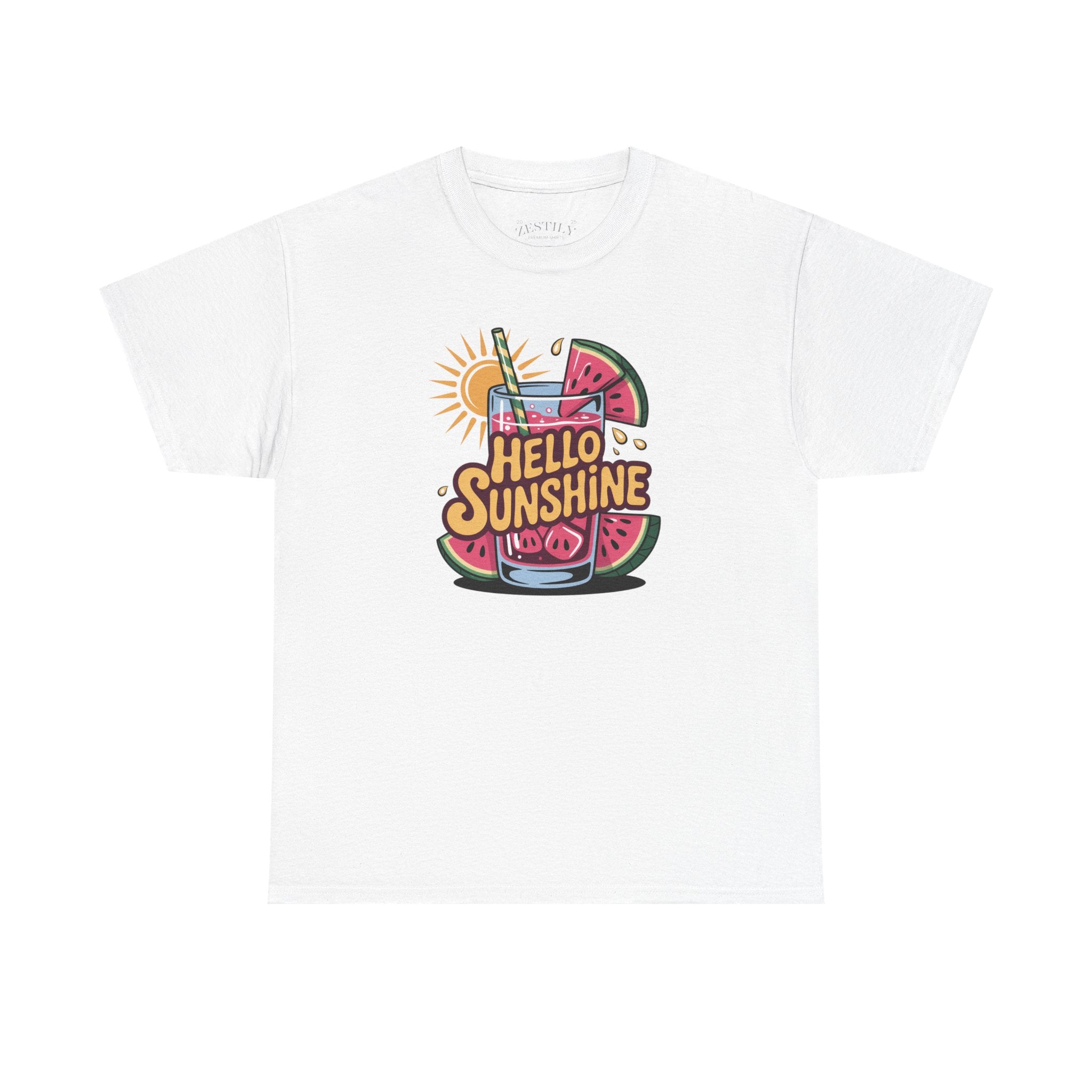 Hello Sunshine Heavy Cotton Tee, Summer Vibes Shirt, Perfect for Beach Days, Casual Wear, Gift for Friends, Fun Graphic Tee