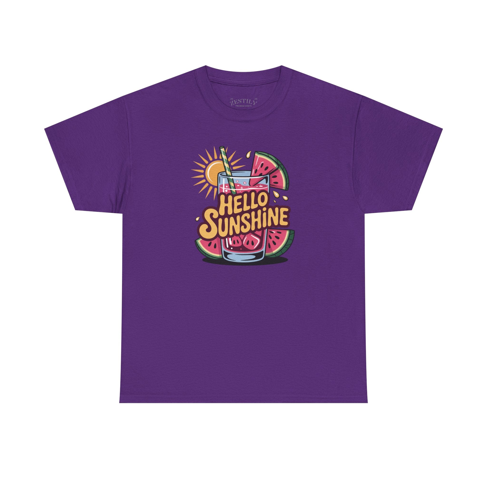 Hello Sunshine Heavy Cotton Tee, Summer Vibes Shirt, Perfect for Beach Days, Casual Wear, Gift for Friends, Fun Graphic Tee