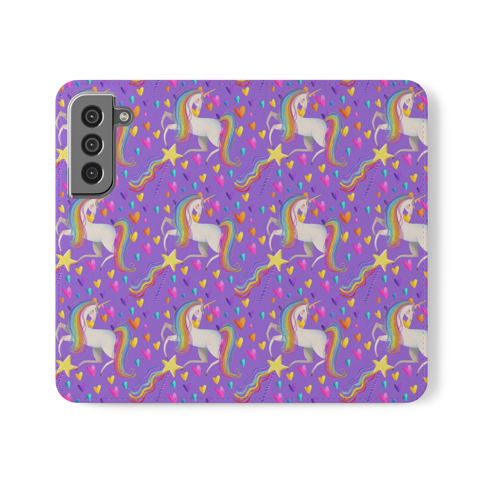 Colorful Unicorn Flip Case Cute iPhone Samsung Accessory, Unique Gift for Kids, Magical Unicorn Lover, Birthday Party Favor, Phone Wallet