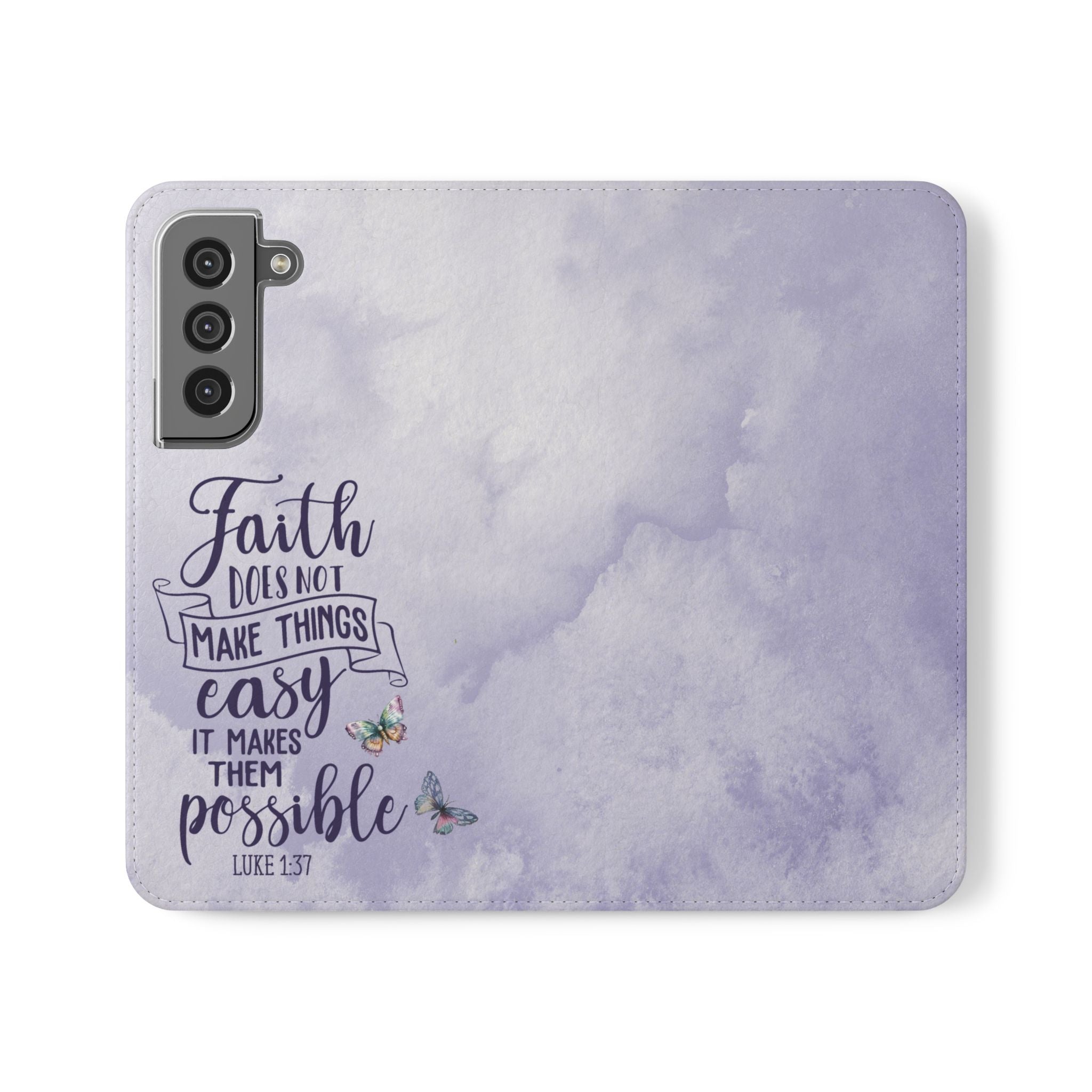 Faith-Inspired Purple Flip Case for iPhone Samsung, Inspirational Accessory, Christian Gift, Stylish Protection, Everyday Use Wallet Phone Cover