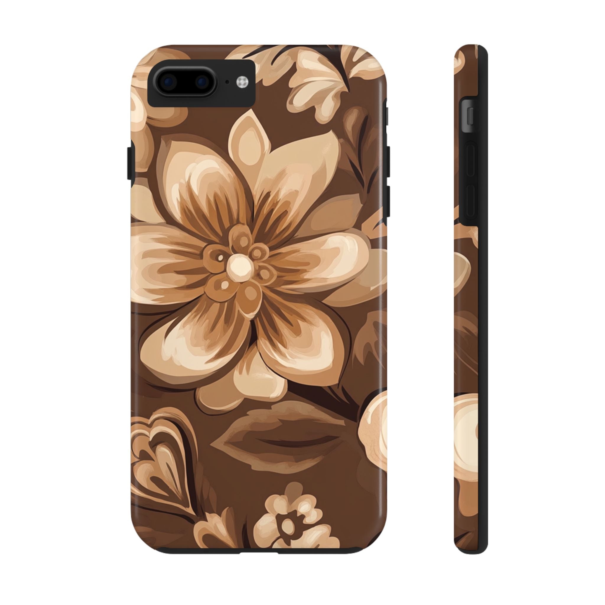 Brown & Beige Floral Tough iPhone Samsung Case, Durable Phone Cover, Protective Mobile Case, Floral Pattern Accessory, Gift for Her, Stylish Phone Skin
