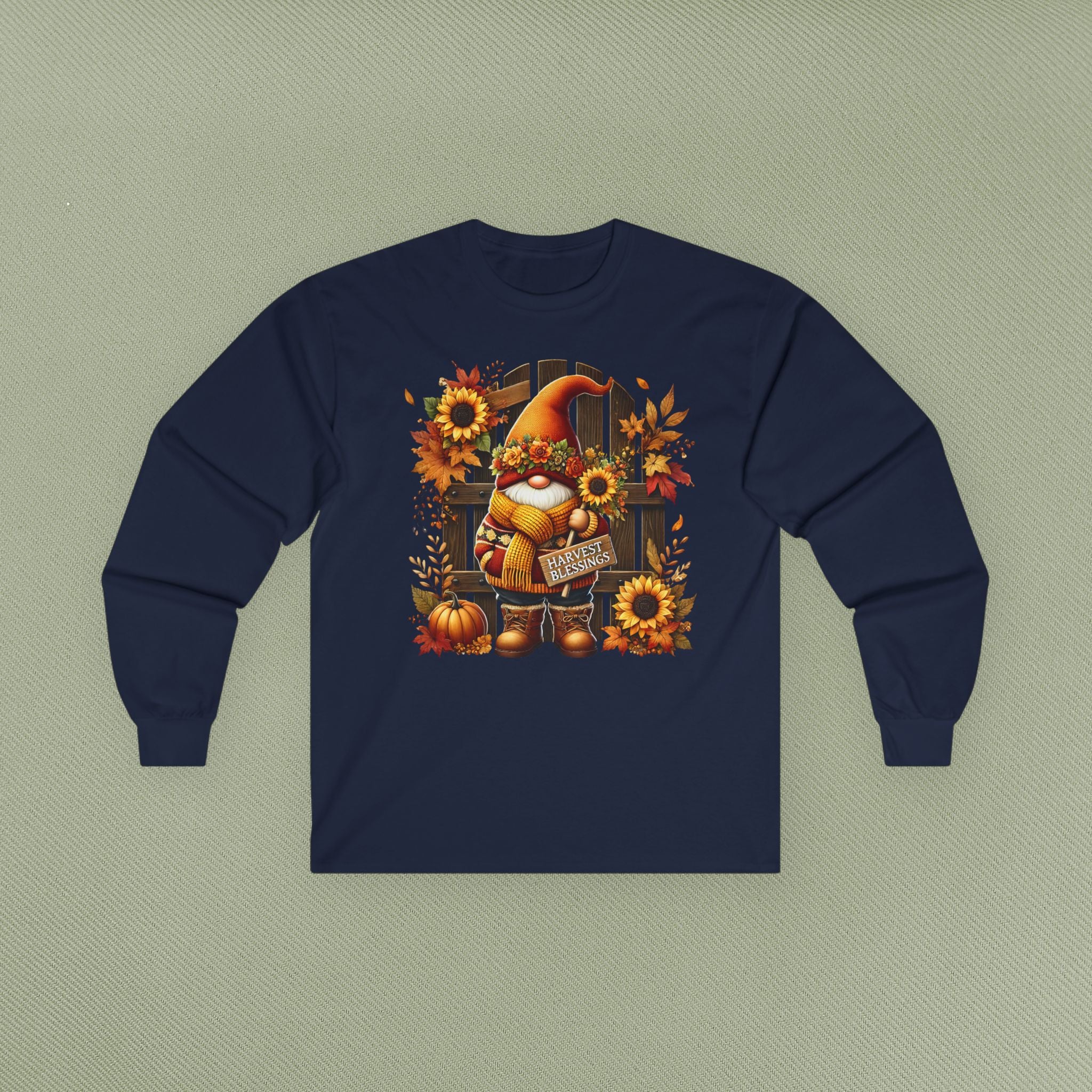 Autumn Gnome Long Sleeve Tee, Fall Fashion Top, Cozy Apparel for Harvest, Gift for Halloween & Thanksgiving