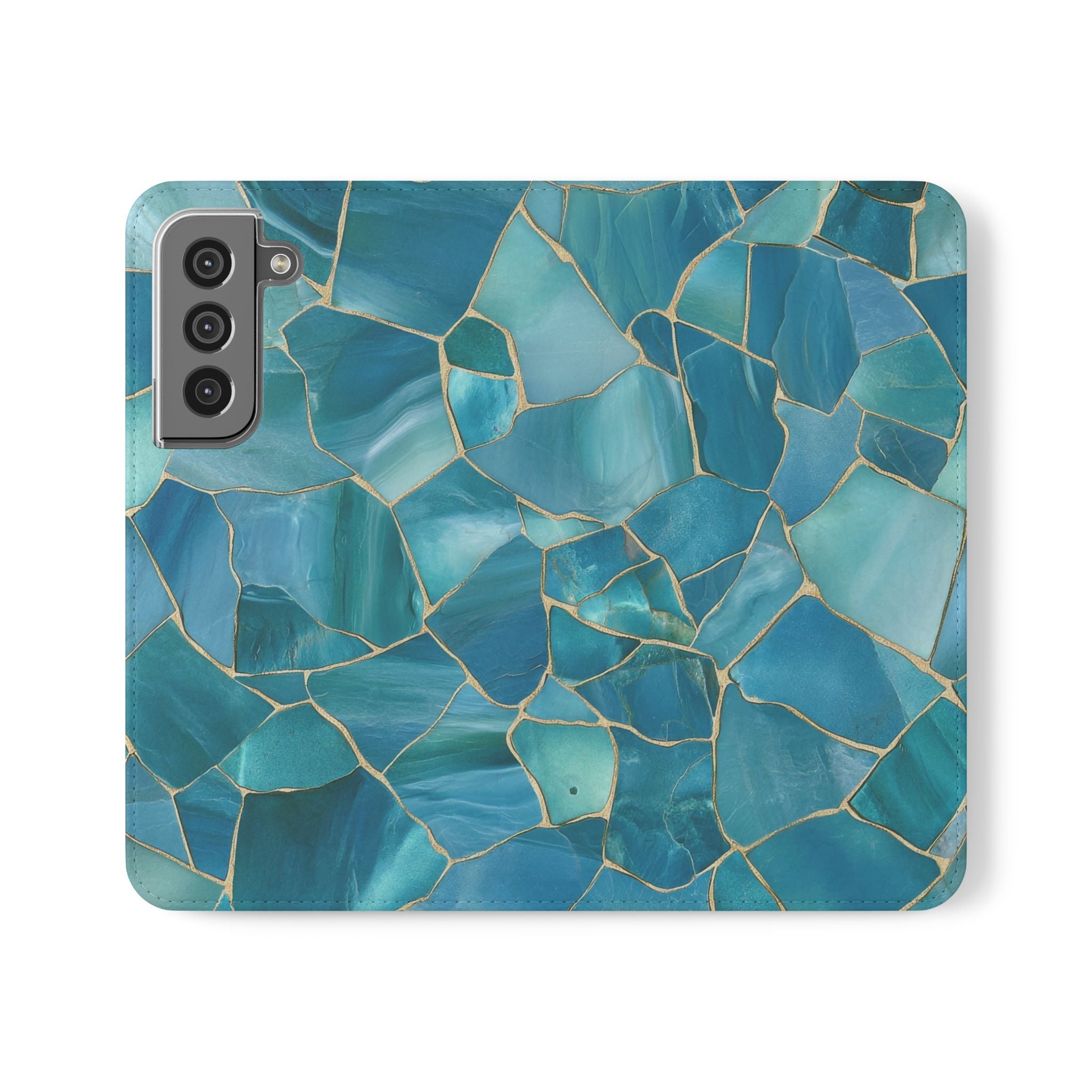 Elegant Ocean Blue Stained Glass Look Flip Case for Smartphones Stylish and Practical iPhone Samsung Accessory