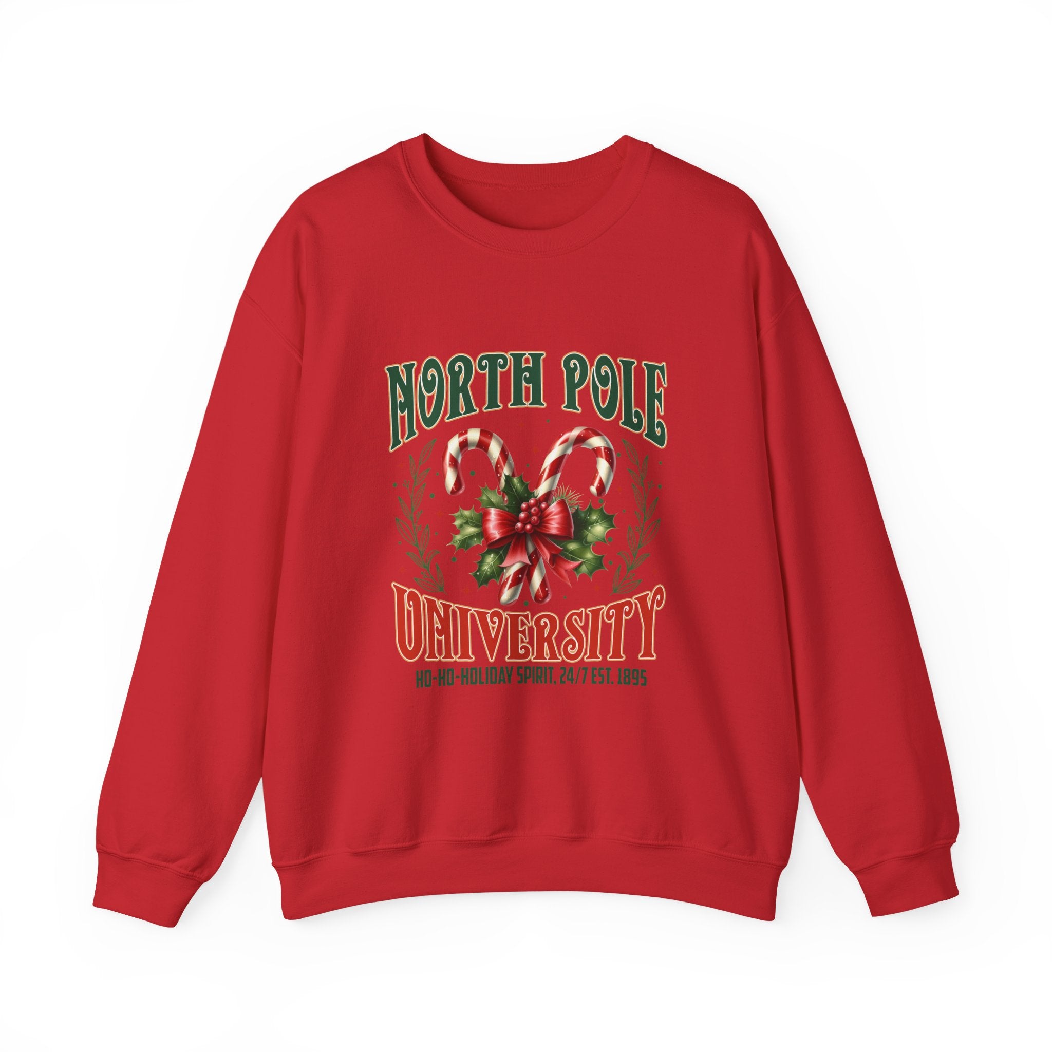 North Pole University Holiday Sweatshirt, Cozy Christmas Crewneck, Winter Gift, Festive Apparel, Holiday Wear, Candy Canes