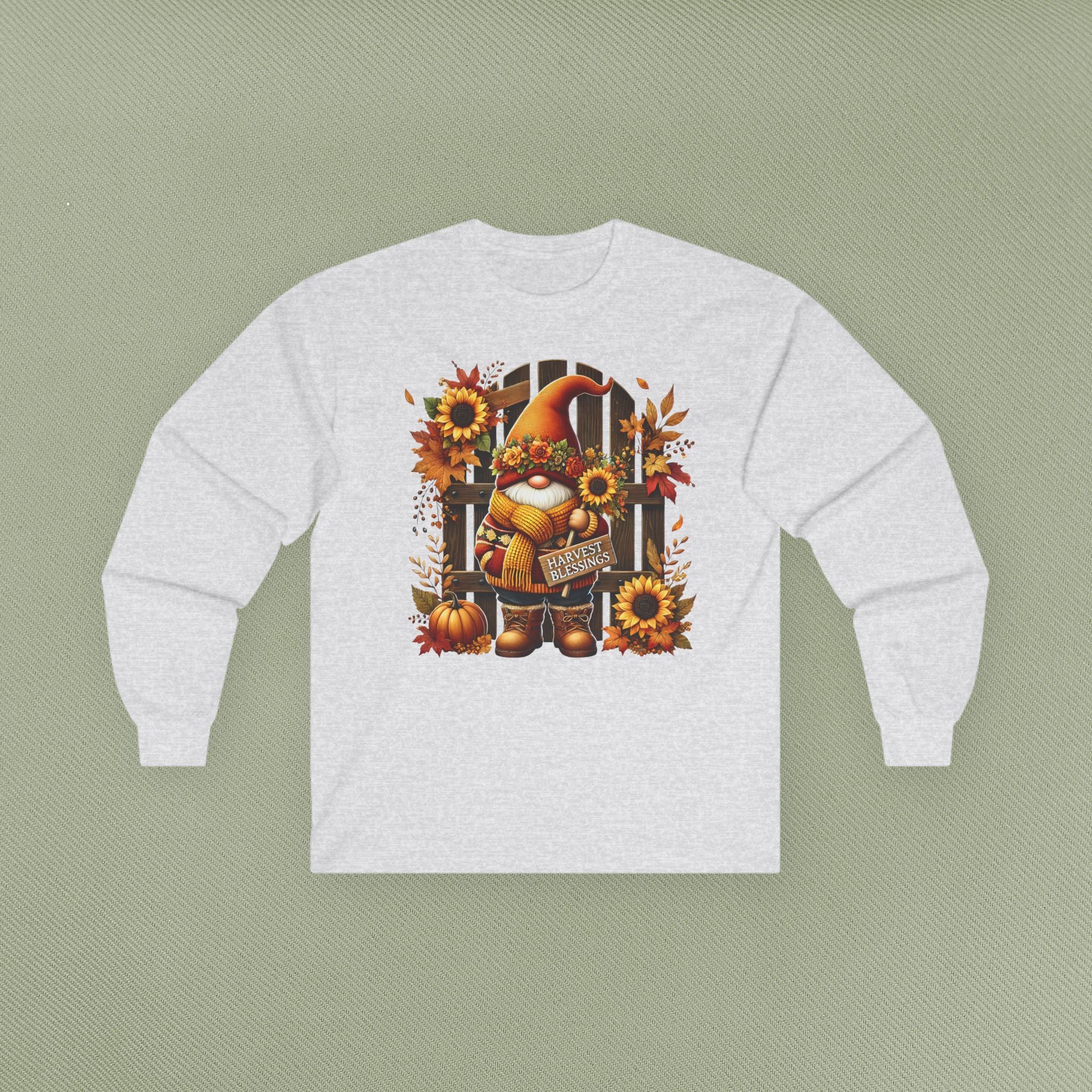 Autumn Gnome Long Sleeve Tee, Fall Fashion Top, Cozy Apparel for Harvest, Gift for Halloween & Thanksgiving