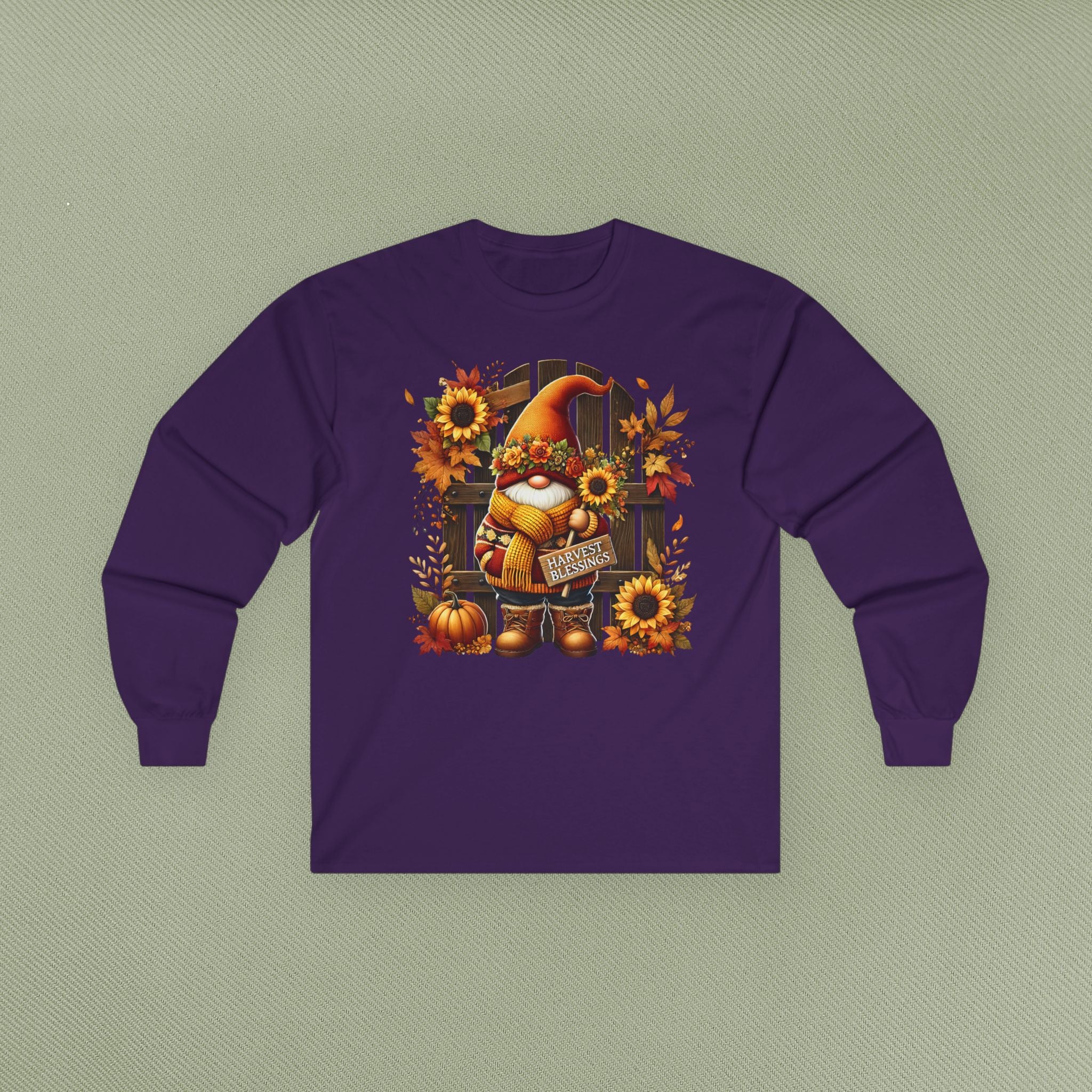 Autumn Gnome Long Sleeve Tee, Fall Fashion Top, Cozy Apparel for Harvest, Gift for Halloween & Thanksgiving